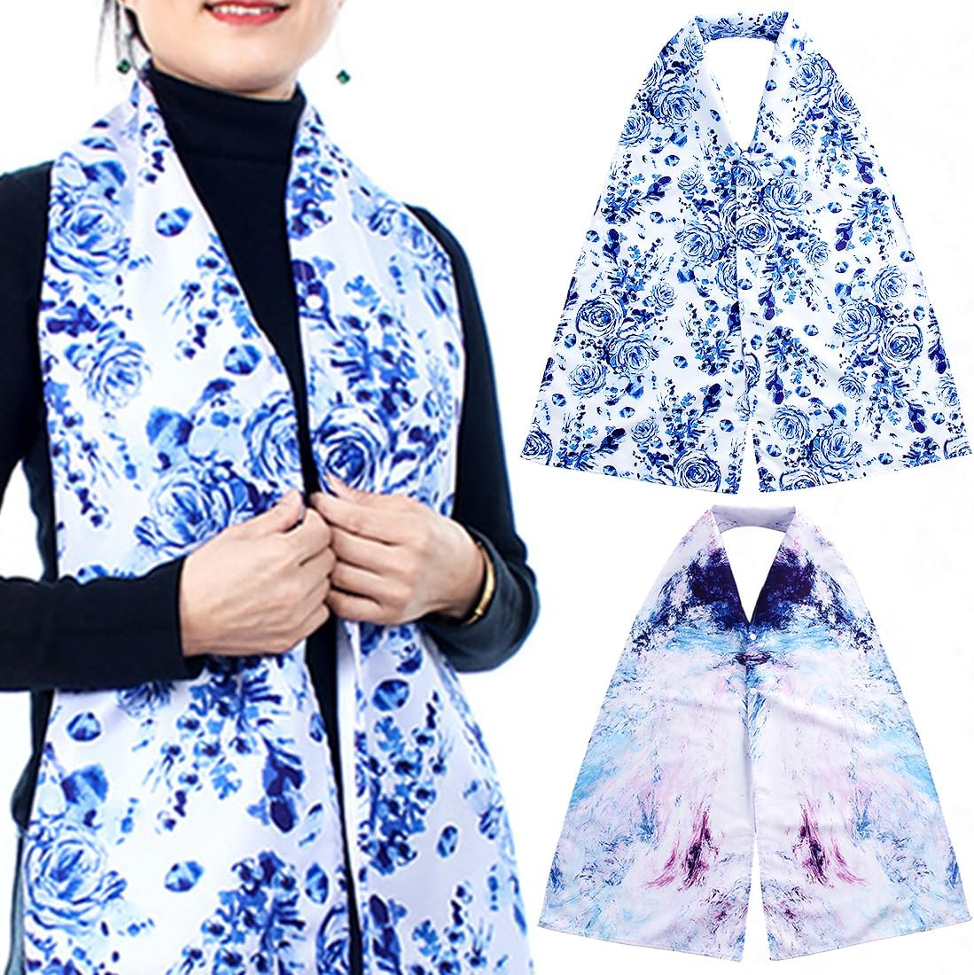 VOPHIA 2 Pack Adult Bib Dining Scarf for Women Microsuede Washable Reusable Food Clothing Protectors Dining Mouth Towel Scarf (Tie-Dye)