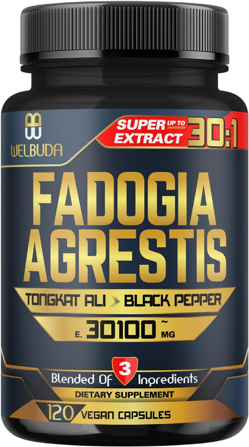 Fadogia Agrestis Supplement - Equivalent to 30100Mg for Muscle Build, Strength, Balance Body, Mood & Immune Support - Black Pepper & Tongkat Ali - 120 Vegan Capsules for 2 Months