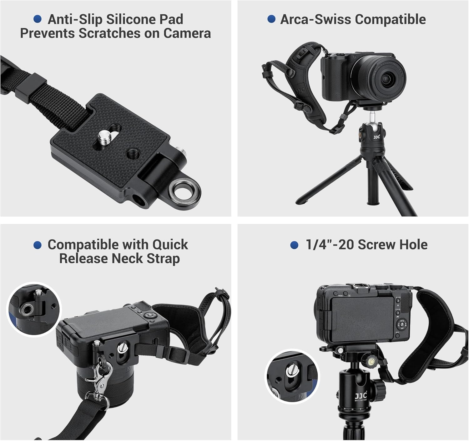 Camera Hand Wrist Grip Strap with Arca Quick Release Plate for Canon EOS R50 R50 V R100 R7 R10 M50 Mark II for Fuji GFX 100 II Coolpix P1100 Lumix S5IIX S9 & More Camera with Small Strap Lugs - Black image number 5