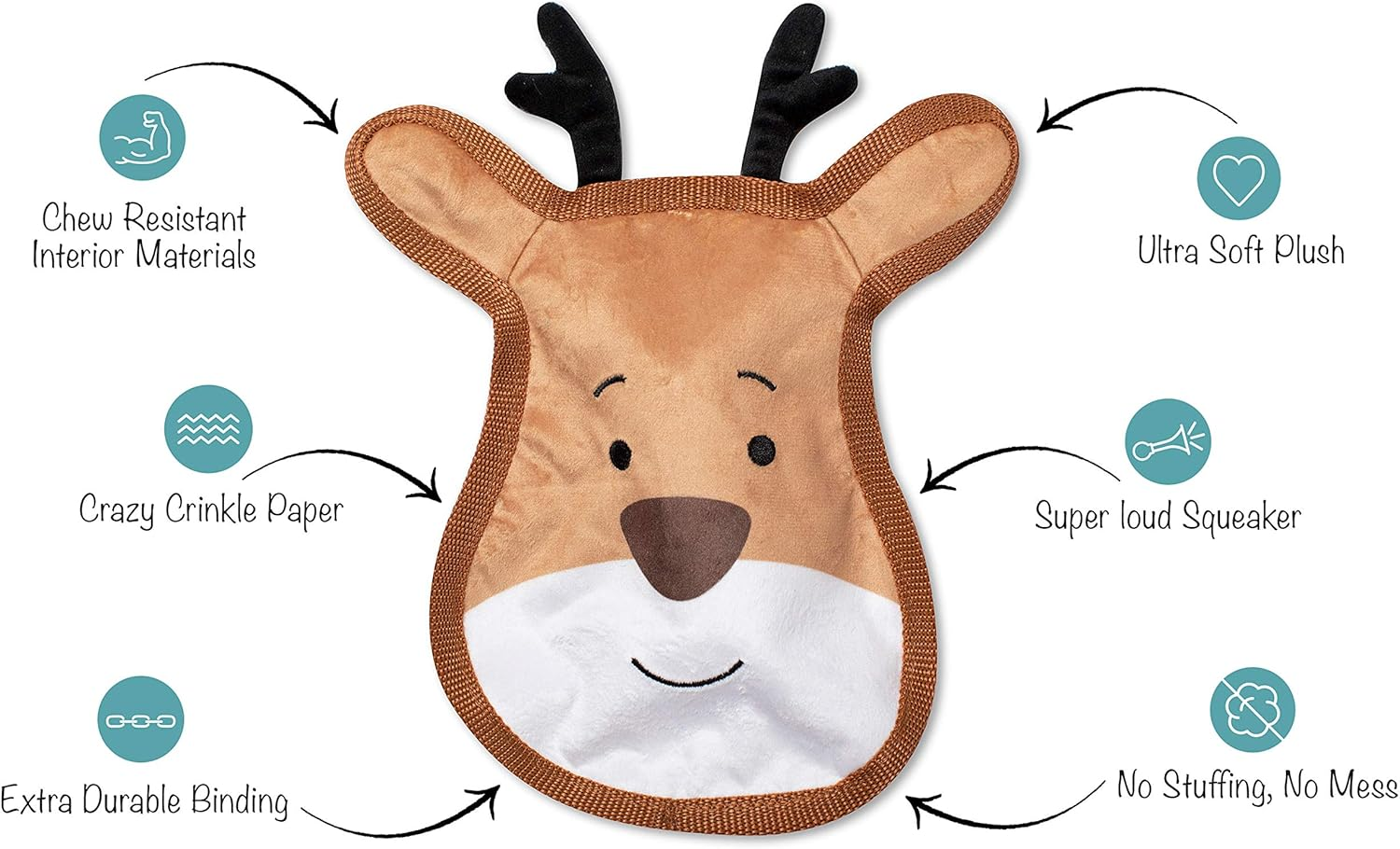 Fringe Studio Plush Dog Toy, Reindeer Face (729027) image number 3