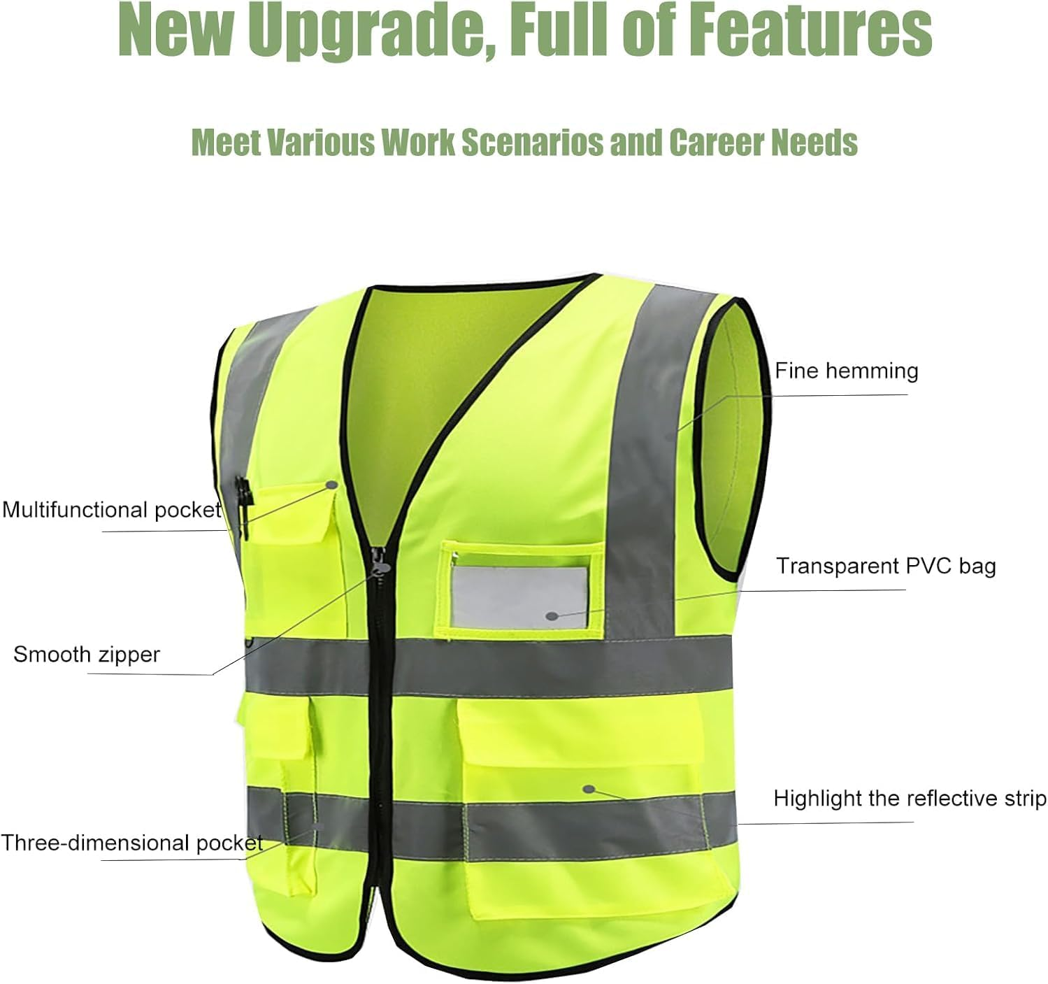 Olsdeeool High Visibility Safety Vest with Pockets, Lightweight, Reflective Strips, for Outdoor Working,Construction, Traffic, Wear to 140 to 160 Pounds-Oange image number 1