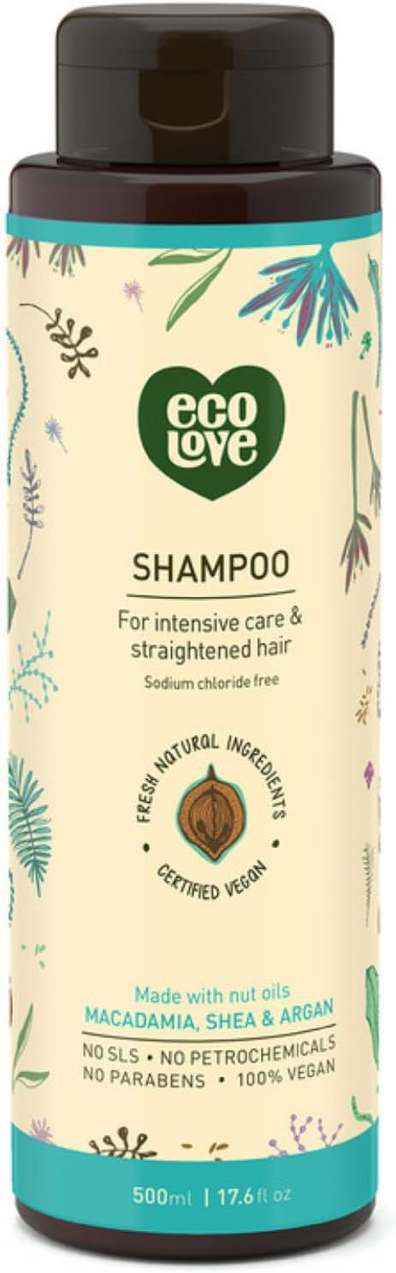 Ecolove &ndash; Natural Shampoo for Chemically Straightened Hair and Dry Damaged Hair &ndash; No SLS or Parabens - with Natural Moroccan Oil Extract - Vegan and Cruelty-Free Hair Treatment, 17.6 Oz image number 3