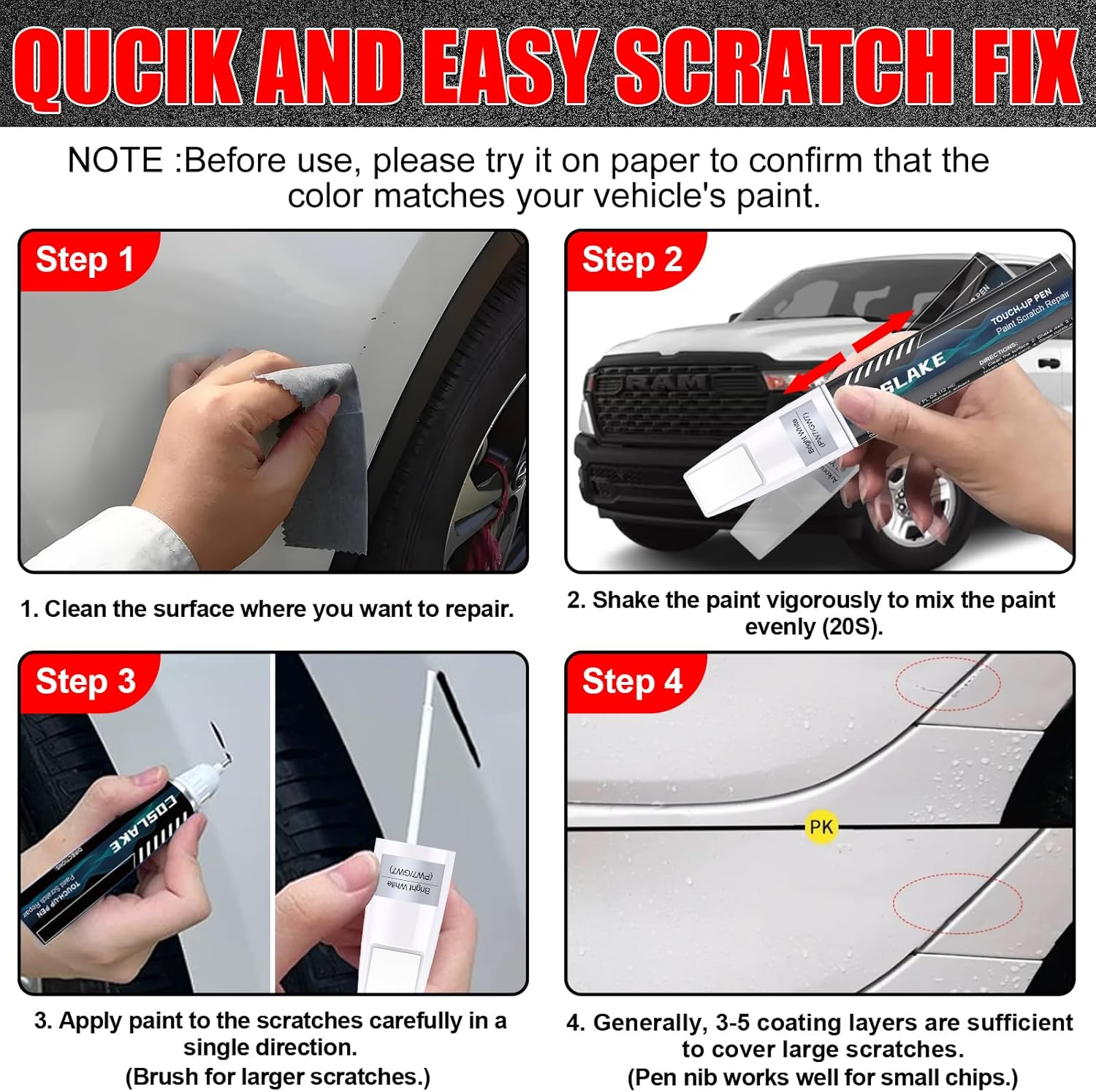Car Touch up Paint(Patriot Blue Pearl-Coat(Ppx/Rpx)) for Dodge Ram, Car Paint Scratch Repair Kit, Quick & Easy Solution to Repair, 2 in 1 Scratch Remover Pen with 2PCS Disposable Micro image number 6