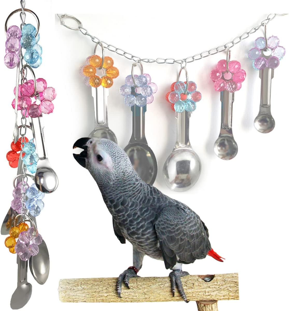 Yamibobo Bird Toy Bird Parrot Toy Spoon, Colorful Stainless Steel and Acrylic Cage D&eacute;cor, Beak Conditioner for Birds with Soft Beaks, Good for Bird'S Mental and Physical Health image number 1
