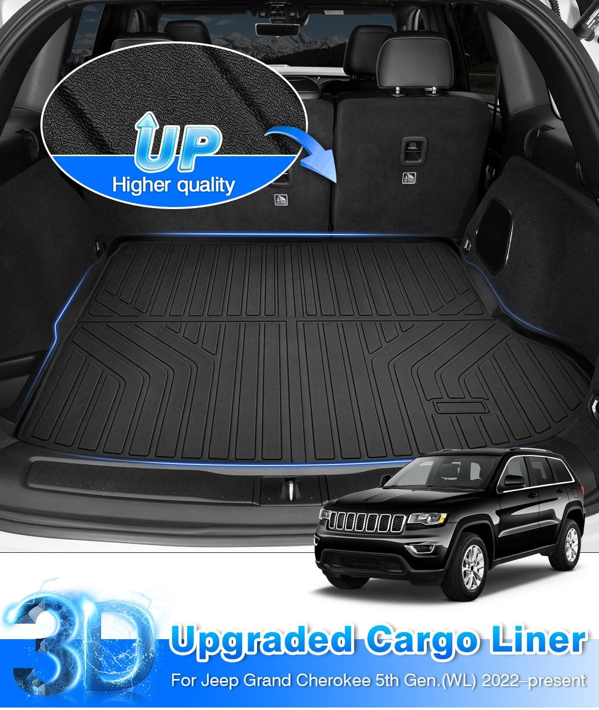 Cartist Cargo Liner Fits for Jeep Grand Cherokee 2022 2023 2024 2025 5 Seater Only (NOT for WK or Grand Cherokee L) All Weather Trunk Mat for Grand Cherokee Accessories Heavy Duty image number 3