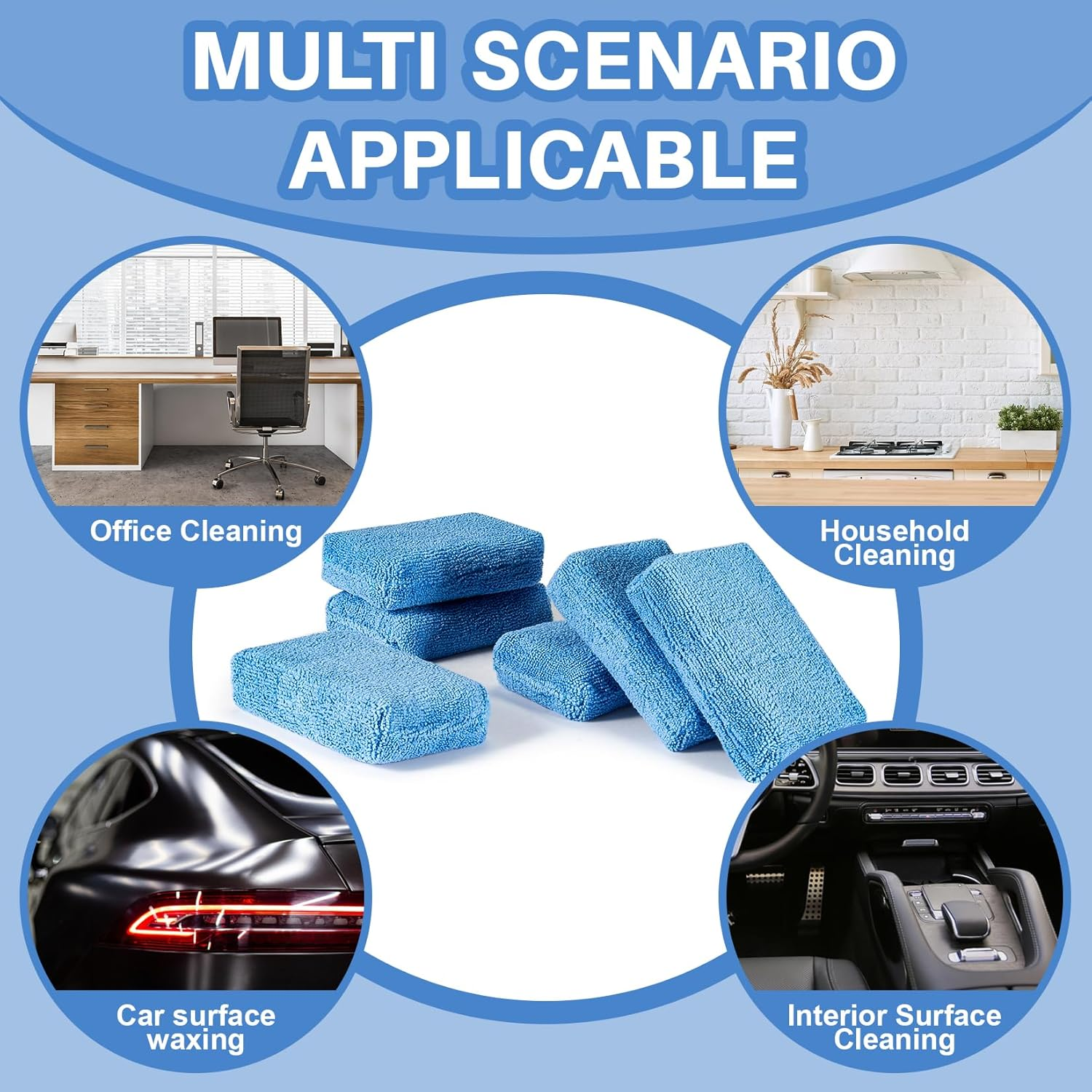 Sukh Microfiber Rectangle Sponge Detailing Pads - Microfiber Wax Foam Applicator Pads for Car Wax Applicator Pad 4.72X3.15 Inch 7 Pack-Blue image number 4