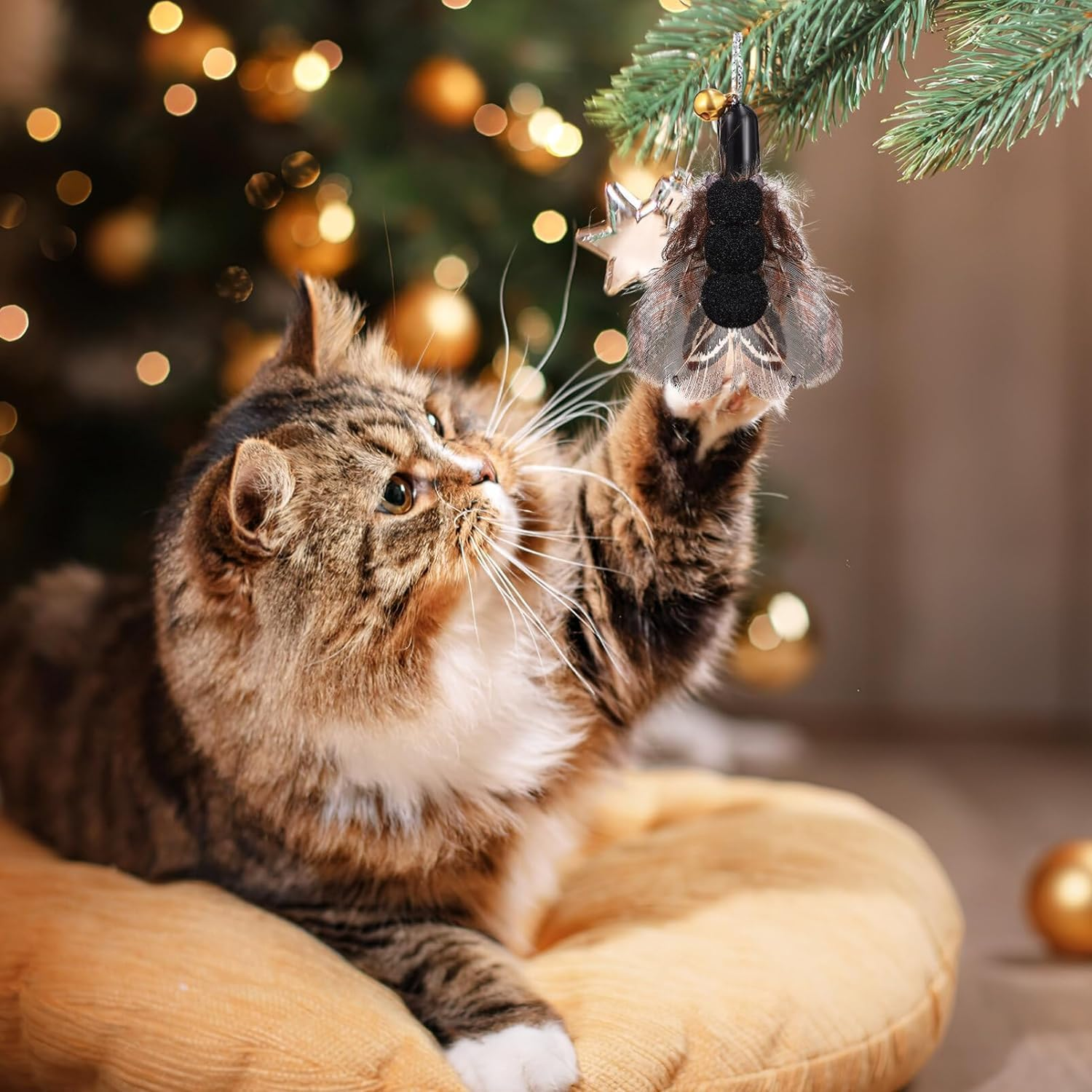 7 Pcs Toys Cat Wand Replacement Insect Feather Toys Cat Wand Attachments Toy Wand Refills with Bell Interactive Toy Cat Teaser the Feather Cat Toys for Playing Catcher and Exercising (7Pcs) image number 5