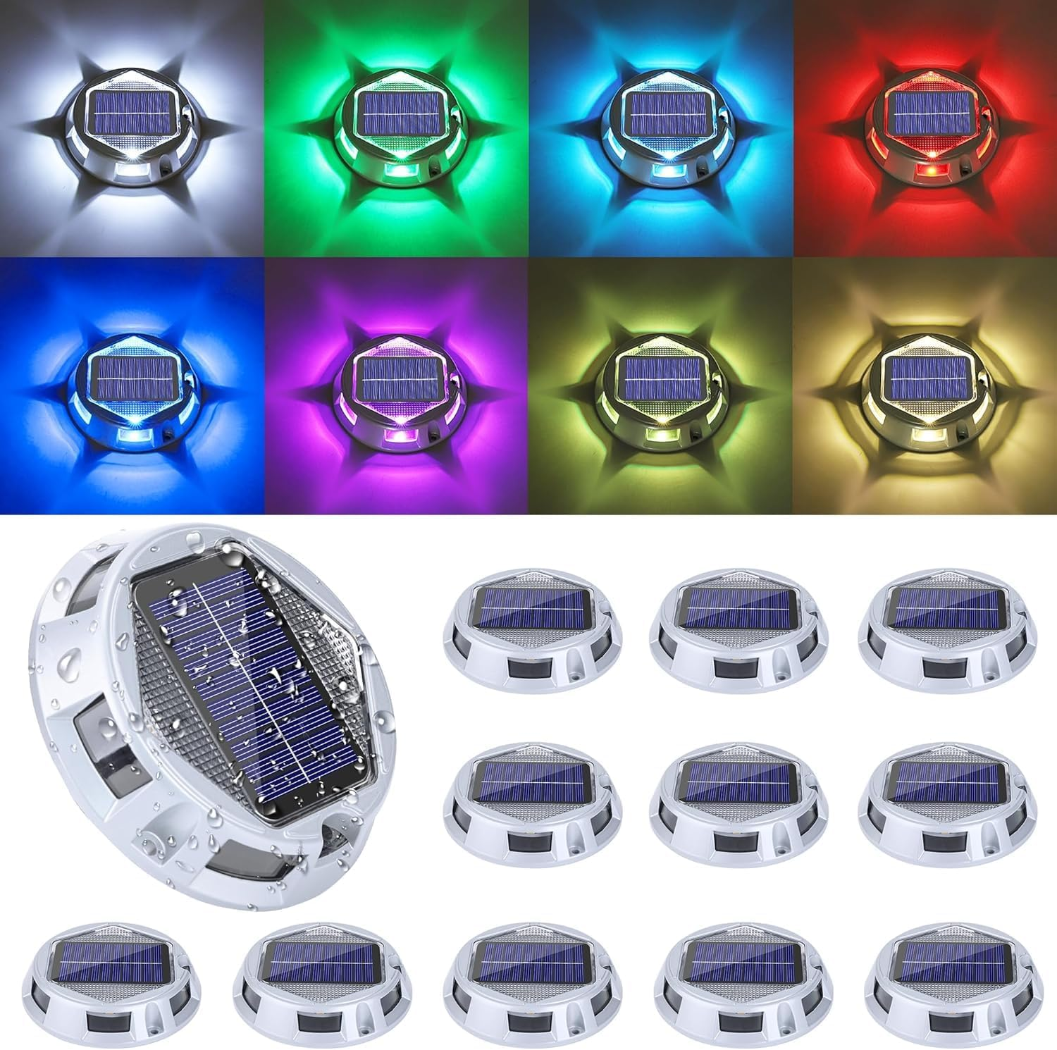Toodour Solar Lights Outdoor, 12 Pack 9 Colors in 1 Solar Driveway Lights, IP67 Waterproof Solar Powered Deck Light, RGB Step Light for outside Garden Yard Fence Stair Sidewalk Walkway Outdoor Decor image number 3