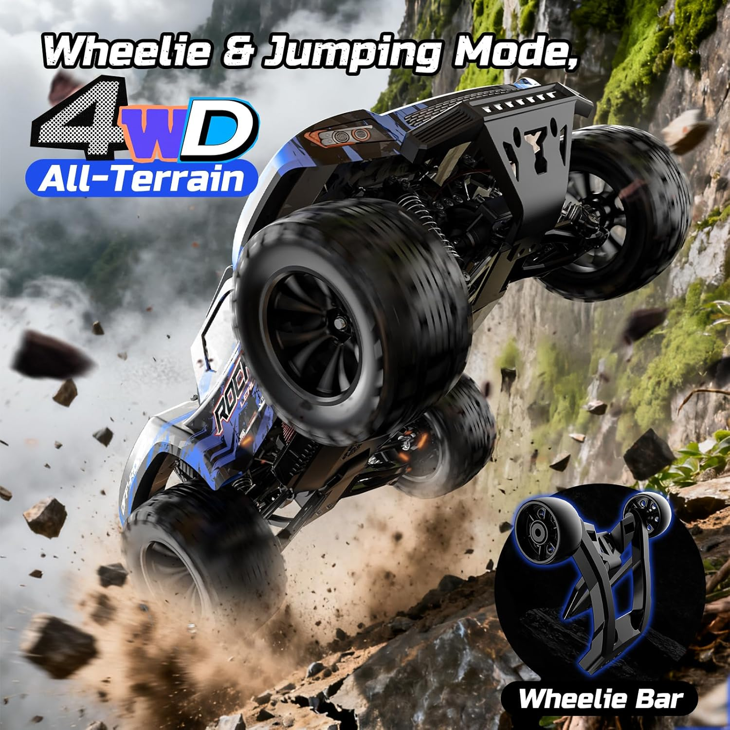 DEERC 9006E 1:12 RC Cars for Adults Boys, 45KM/H Off-Road Short Course Truck, 4WD All Terrain Remote Control Monster Truck, 2.4Ghz Waterproof Car with 2 Rechargeable Batteries, Spare Tire, LED Lights image number 1