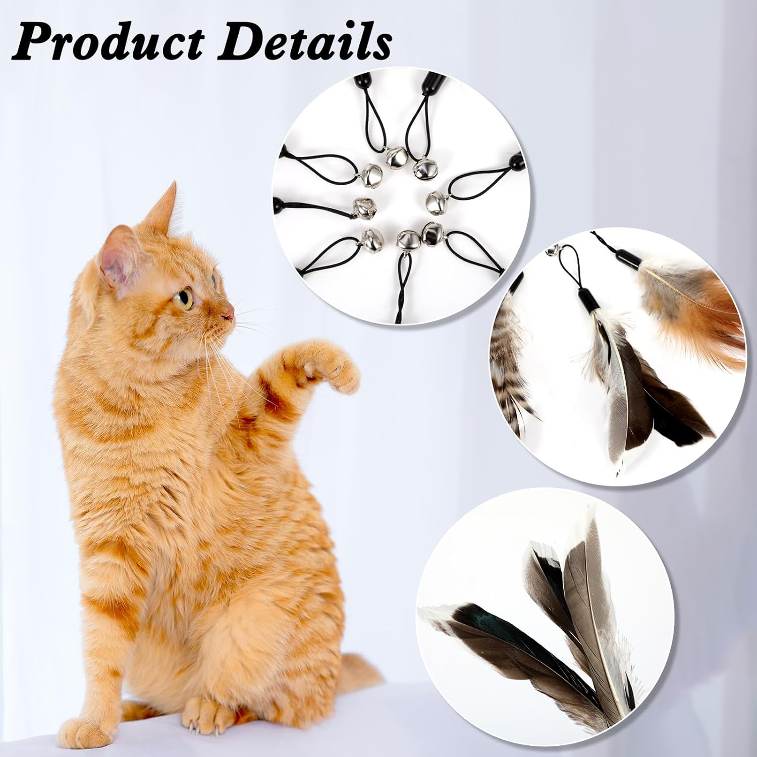 Pack of 8 Cat Feather Toys with Bells, Feather Teaser Cat Toy, Replacement Feather Refills with Bells, Exerciser Play Toy for Kittens or Cats image number 4