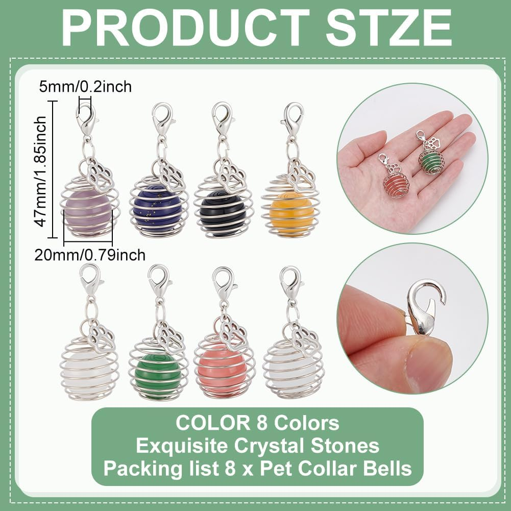 PLIGREAT Pack of 8 Crystal Pendant for Pet Collars, Necklaces, Charms with Cats and Dog Motif, Crystal Ball with Claw Pendant, Lobster Clasp for Key Chain, Bag Decoration image number 3