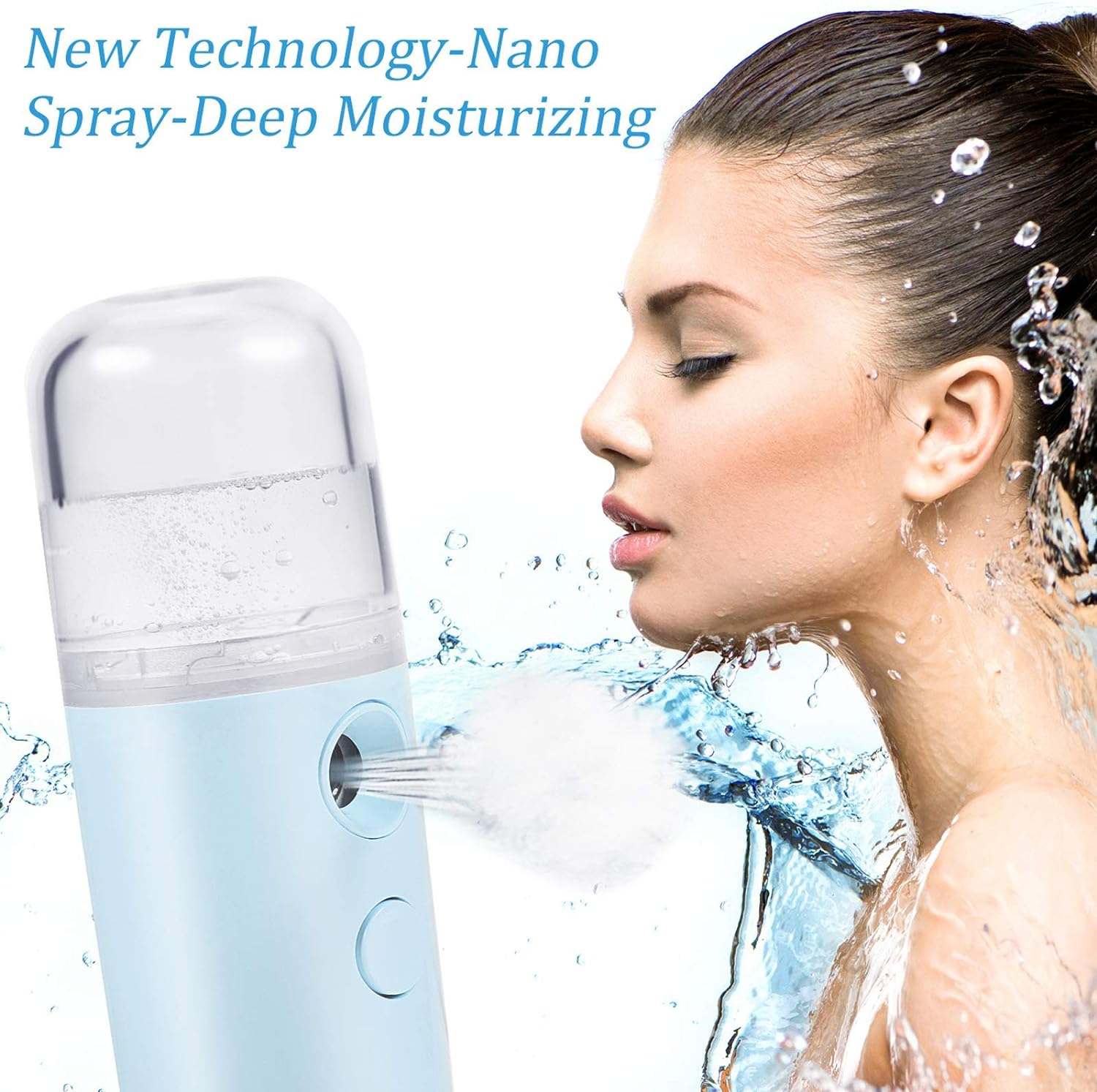 2 Pieces Portable Nano Facial Mister,Compact Facial Mister Spray Bottle with 30Ml Distilled Water Tank for One Touch Hydrating Face Mist,Usb Rechargeable Facial Mist Spray(White & Blue) image number 3