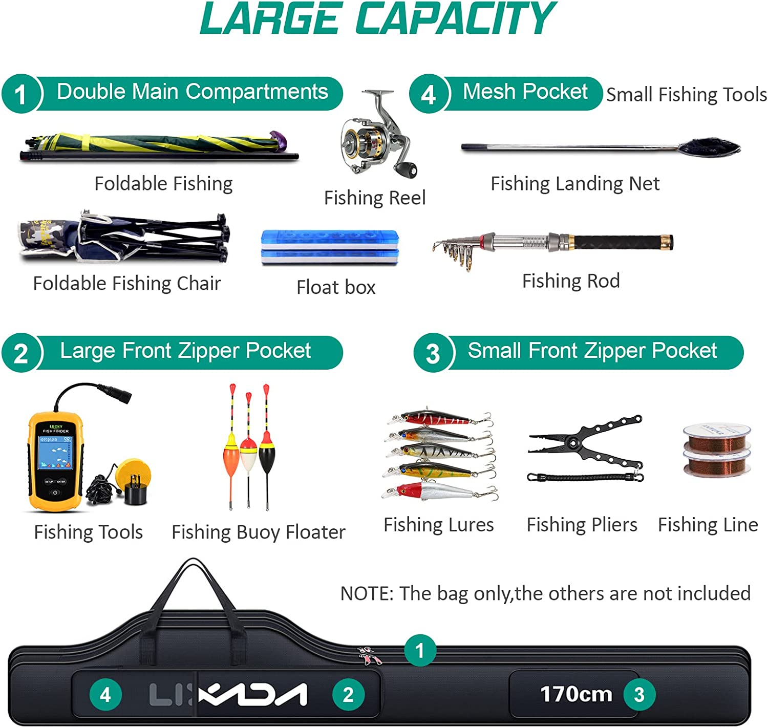 Mingzhe 190Cm Fishing Bag Portable Folding Fishing Rod Reel Bag Fishing Pole Gear Tackle Tool Carry Case Carrier Travel Bag Storage Bag Organizer image number 6