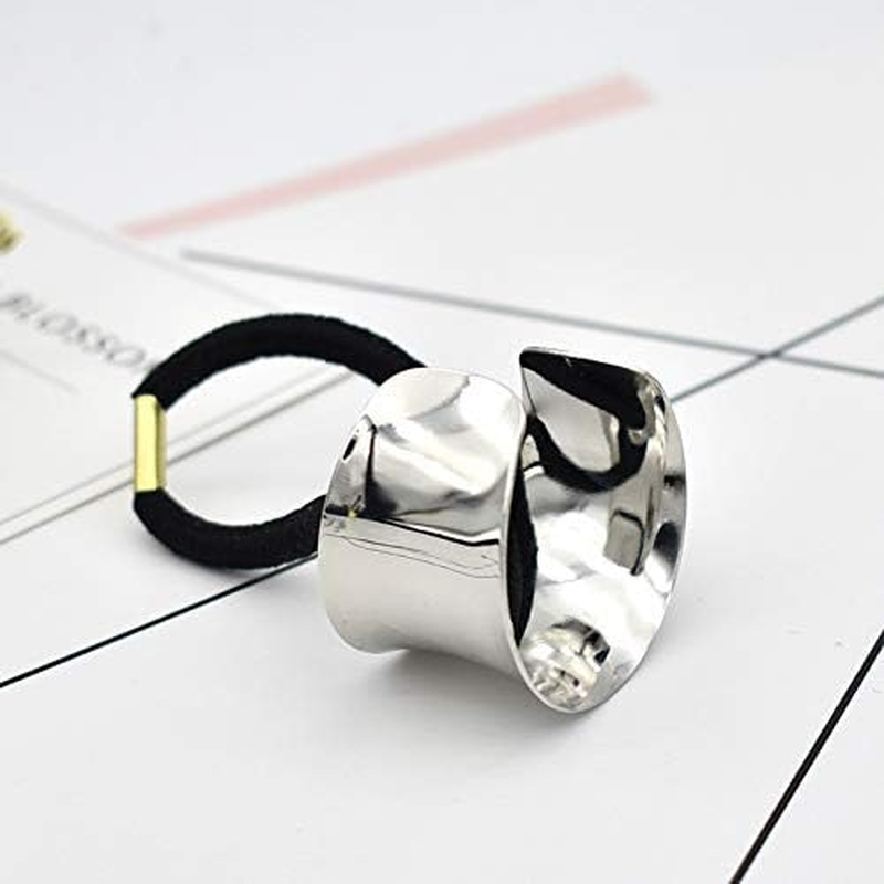 2Pcs Metal Oval Semicircle Hollow Heart-Shaped Ponytail Elastic Rubber Band Hair Tie Hair Accessories for Women and Girls image number 2