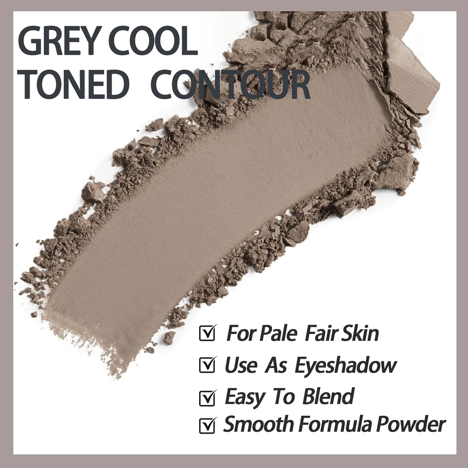 Cool Toned Contour Palette with Mirror, Taupe Grey Contour Powder for Pale Light Cool Toned Skin, Nose Contouring Bronzer Powder with Nose Face Contour Brush image number 3