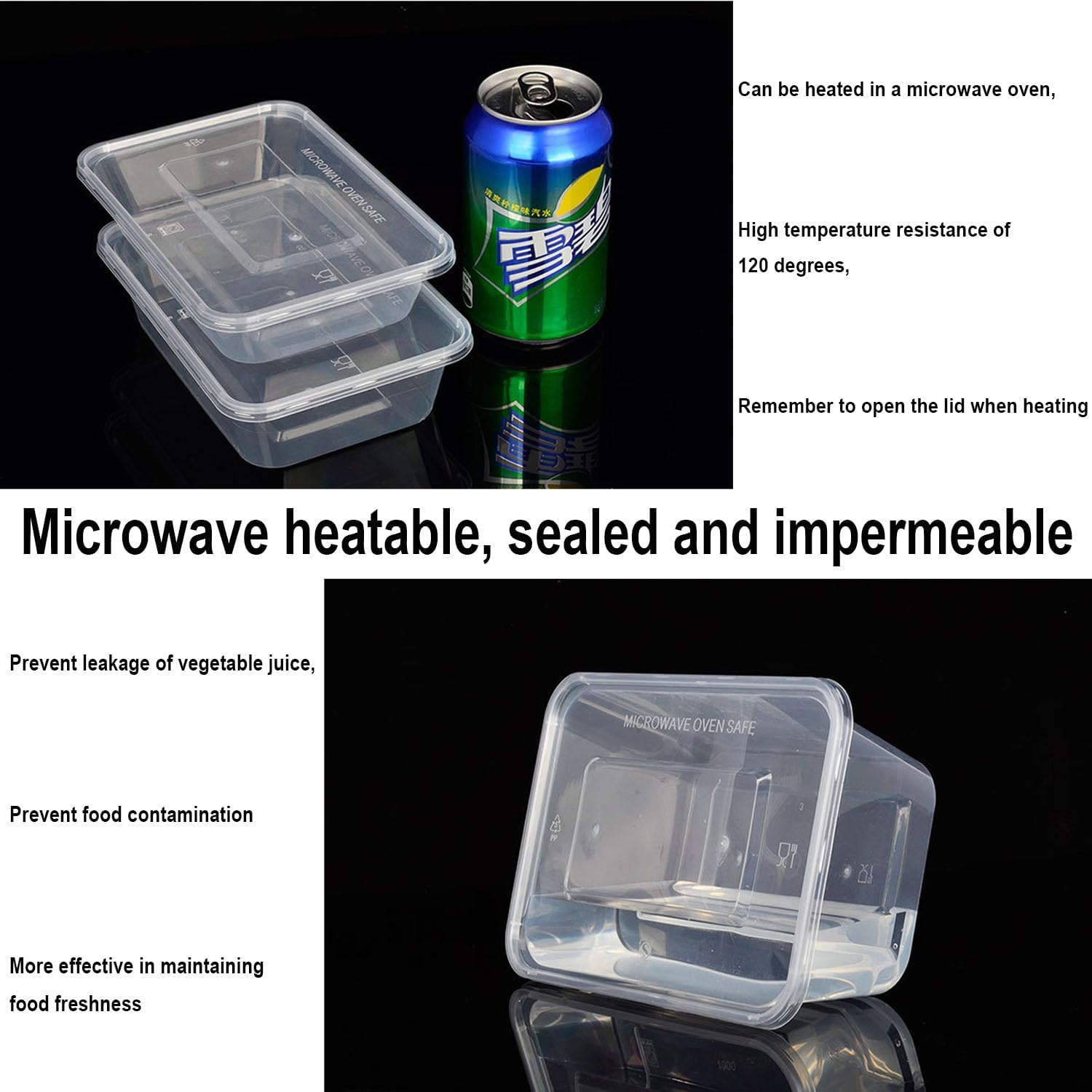 50 Packs Rectangular Plastic Covered Takeaway Box Container, Takeaway Food Container, Reusable Plastic Container, 500Ml Takeaway Container, Restaurant Packaging Box image number 4
