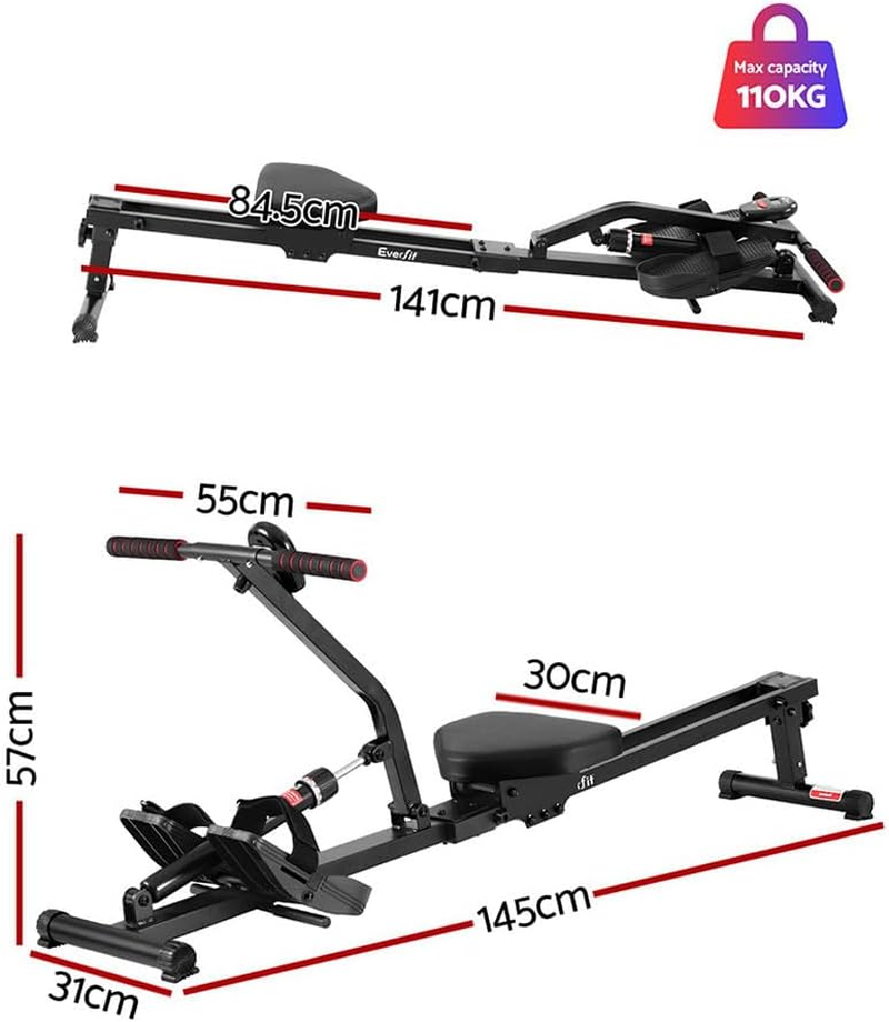 Everfit Hydraulic Rowing Machine Rower 12 Levels Resistance Fitness Gym Cardio