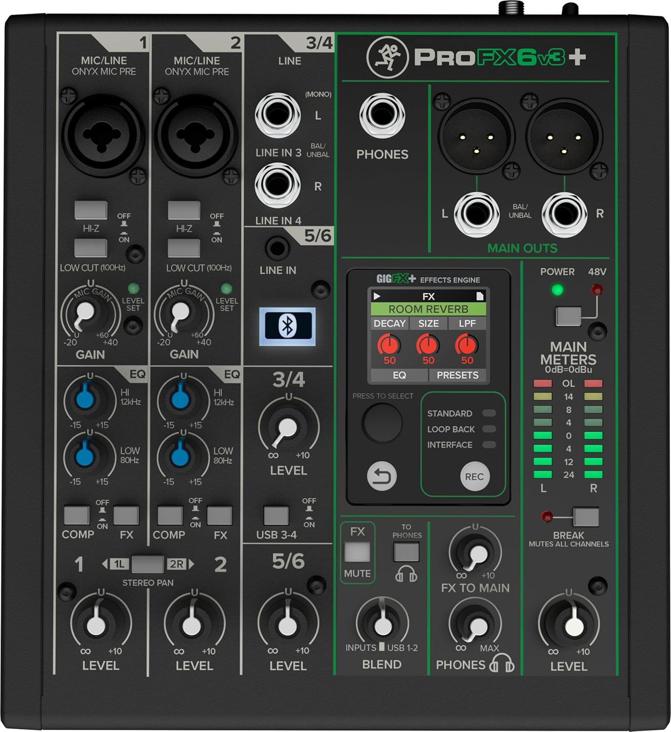 Mackie Profx6V3+ 6-Channel Analogue Mixer for Studio Quality Recording and Live Streaming with Improved FX, USB Recording Modes and Bluetooth&reg; Black image number 5