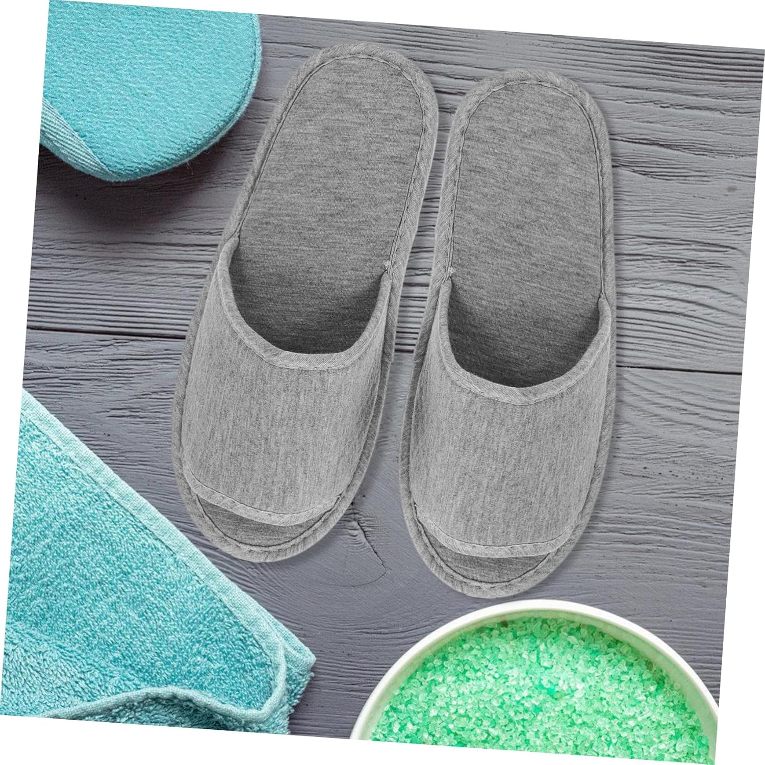 Healeved 2Pcs Lightweight Folding Travel Slippers Portable Open Toe Slippers for Home and Hotel Use EVA Sole Soft Knitted Cotton Upper Easy to Grey image number 2