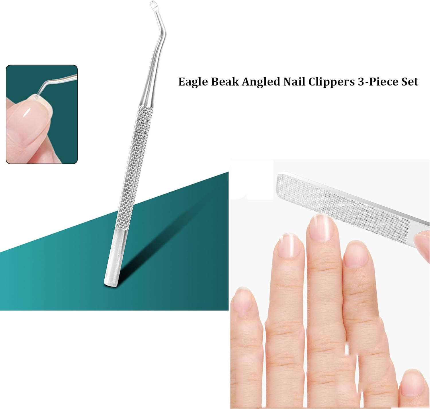 Eagle Beak Angled Nail Clippers 3-Piece Set, Wide Jaw Opening Anti-Splash Slanted Nail Clipper, Long Handle Anti-Splash Design, Nail Clippers for Ingrown Toenail and Thick Nails (1 PCS-B) - 1 Pcs-B image number 5