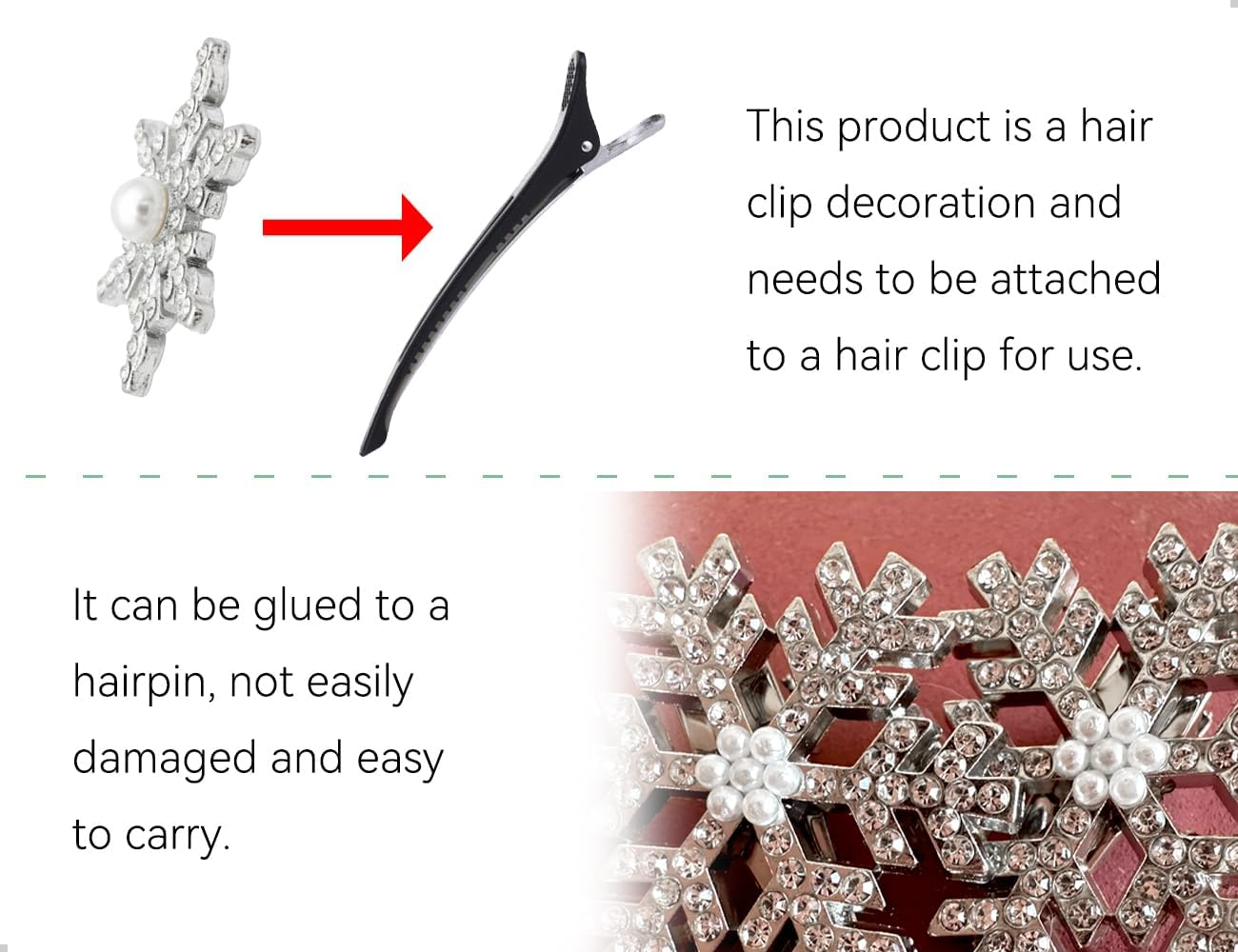 AOYEGIC Pack of 12 Snowflake Hair Clips, Side Hair Accessories, Winter Headpiece with Pearls and Glitter Rhinestones, Used for Women, Girls, Bride, Anniversary Party (Silver) image number 4