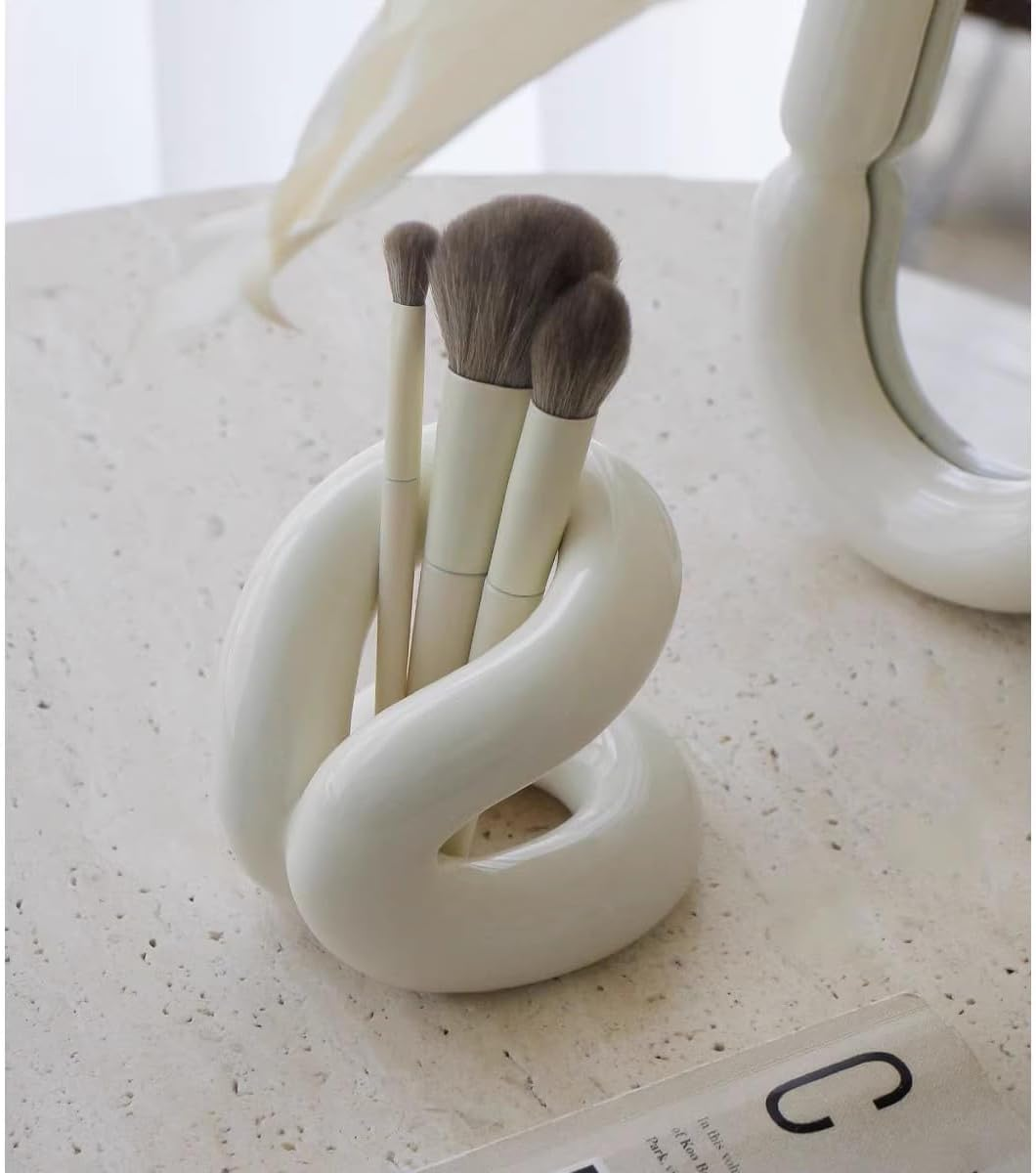 Minimalist Design White Ceramic Makeup Brushes Holder Stand Rack Organizer, Cosmetic Pen Toothbrushes Holder Dressing Table Decor