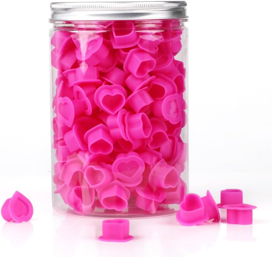 200Pcs Heart Ink Caps with Base Silicone Disposable Tattoo Pigment Cup for Tattooing Supplies image number 1