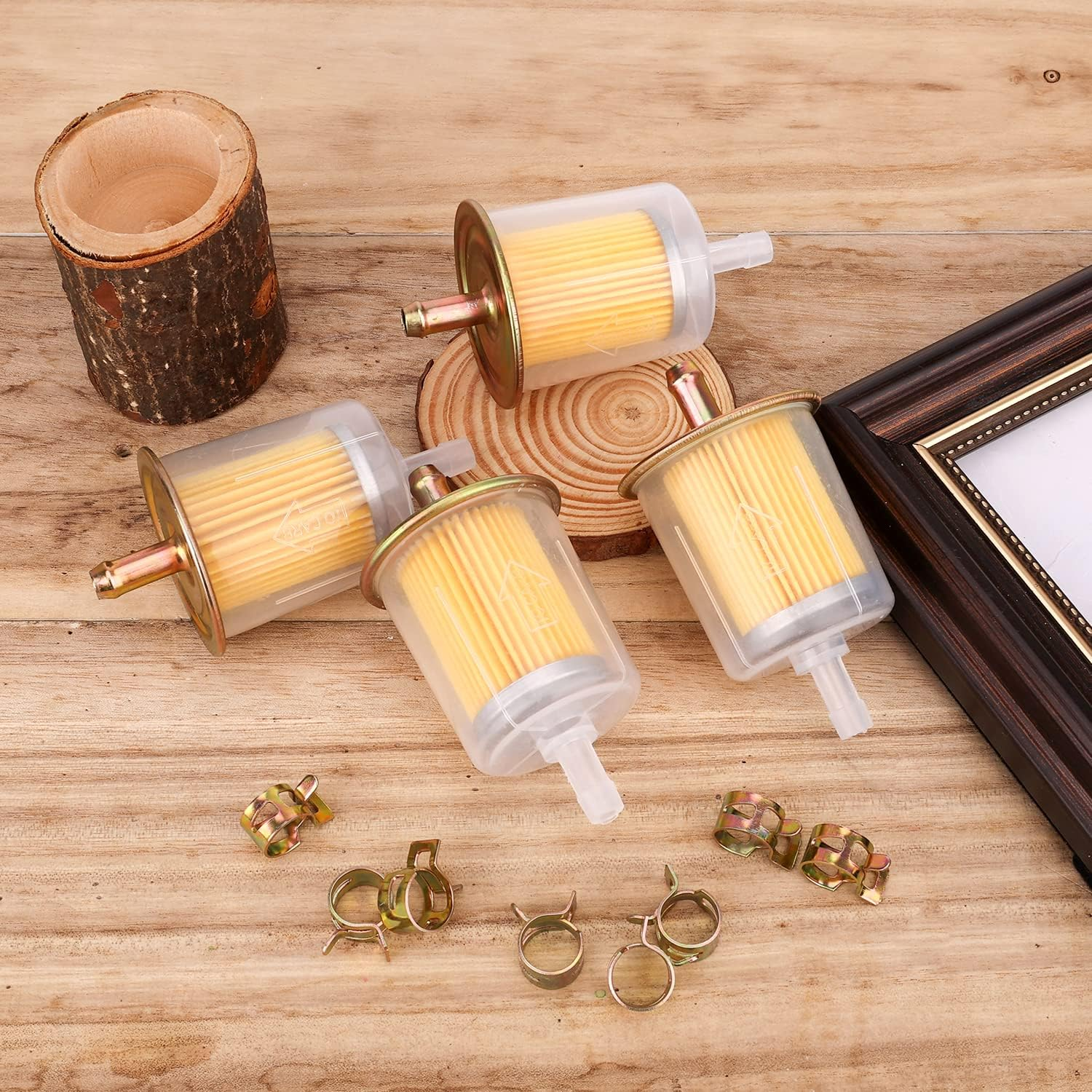 SAVITA 4Pcs 3/8" Universal Fuel Filters, Motorcycle Fuel Filter Inline Fuel Filter with 8Pcs Hose Clamps for Motorcycles Cars Generator Trucks Universal image number 1