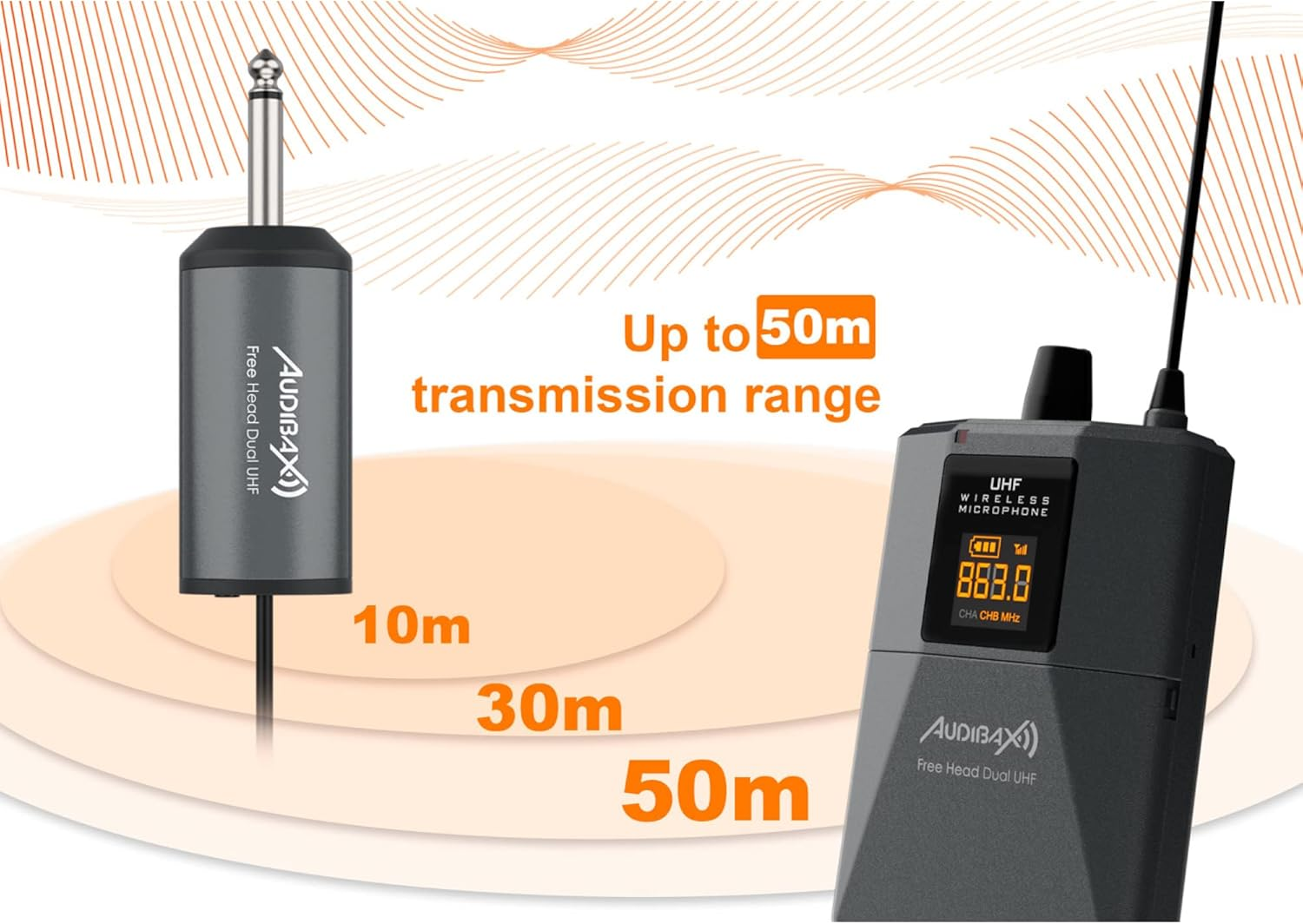 Audibax Missouri Free Head Dual UHF Sistema De Micr&oacute;fono De Diadema Con Receptor Recargable image number 2