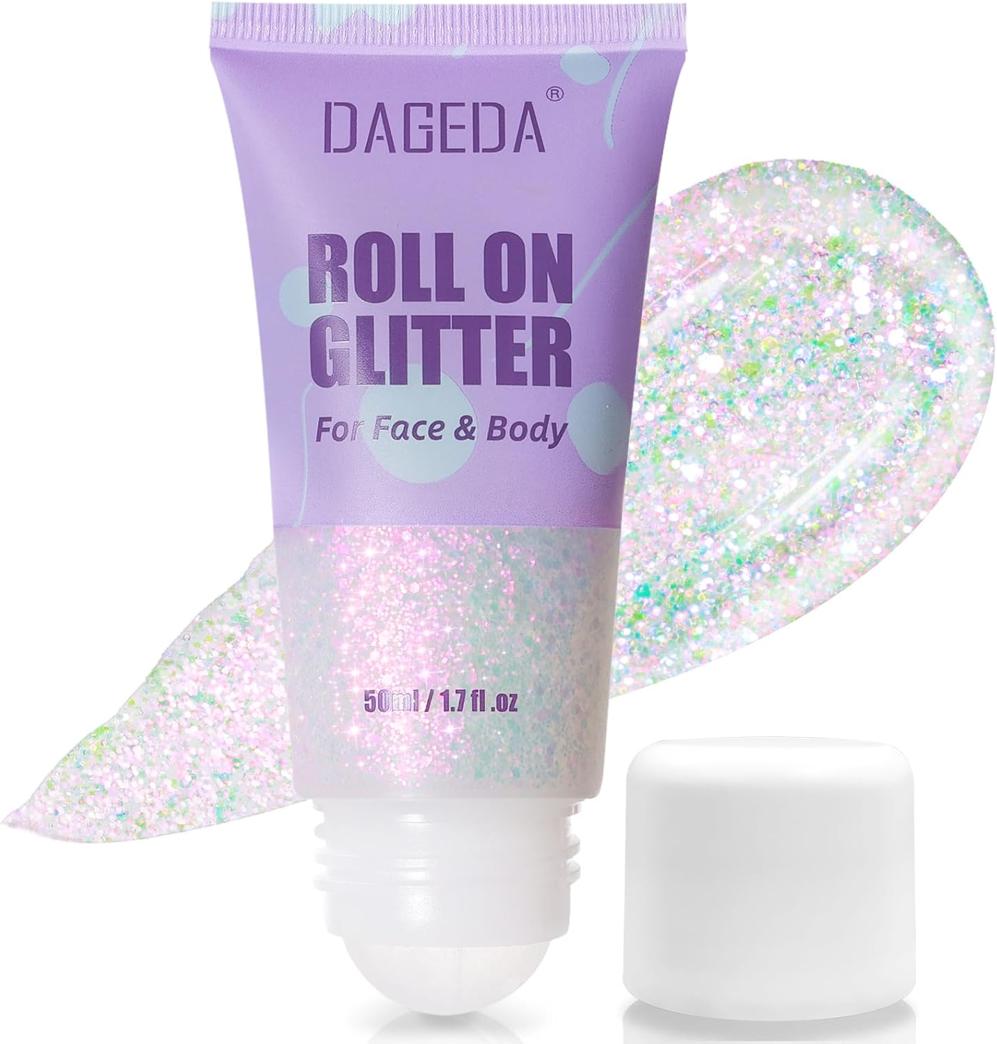 DAGEDA 50Ml Roll-On Body Glitter,Holographic Eye Face Hair Glitter Gel for Festival Outfit Mermaid Accessories,Chameleon Color Body Shimmer Makeup Rave Outfits Accessories for Women (Dazzle)