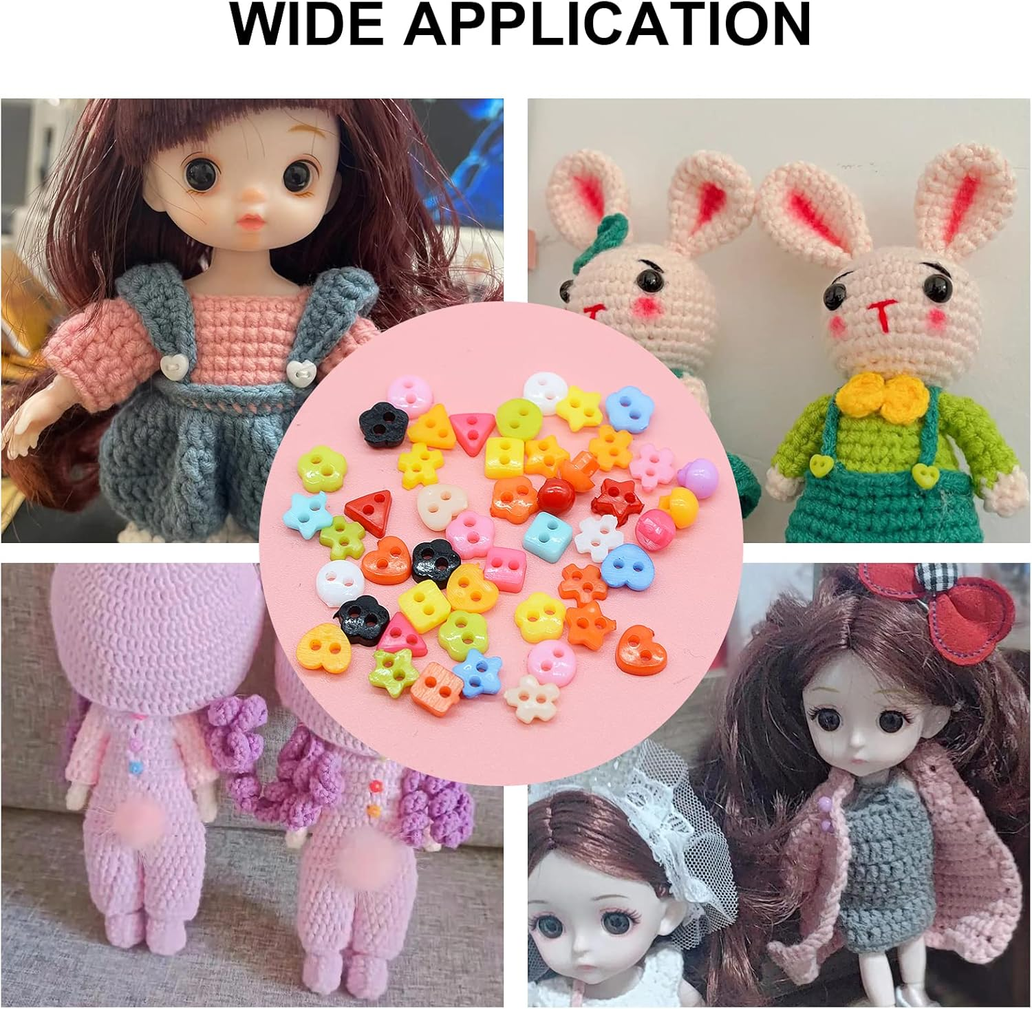 OELFFOW 100Pcs Colorful Mini Handmade Buttons for DIY (Star, Flower, Mushroom, Triangle, Square, Circle) image number 2