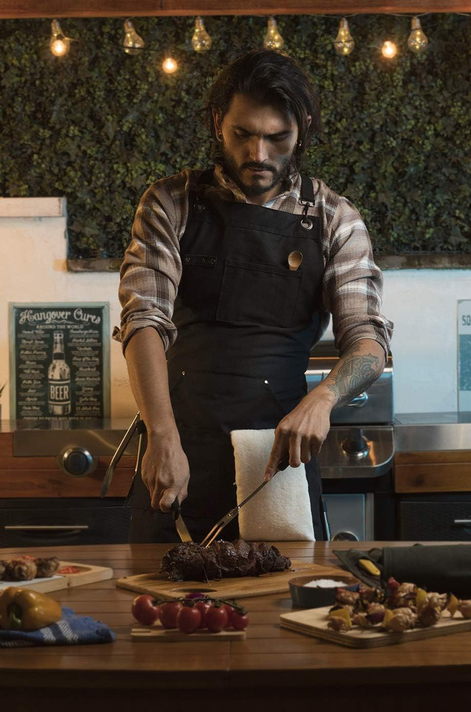 Asaya Chef Apron for Men and Women + Hand Towel and Bottle Opener - 10Oz Canvas - Green image number 3