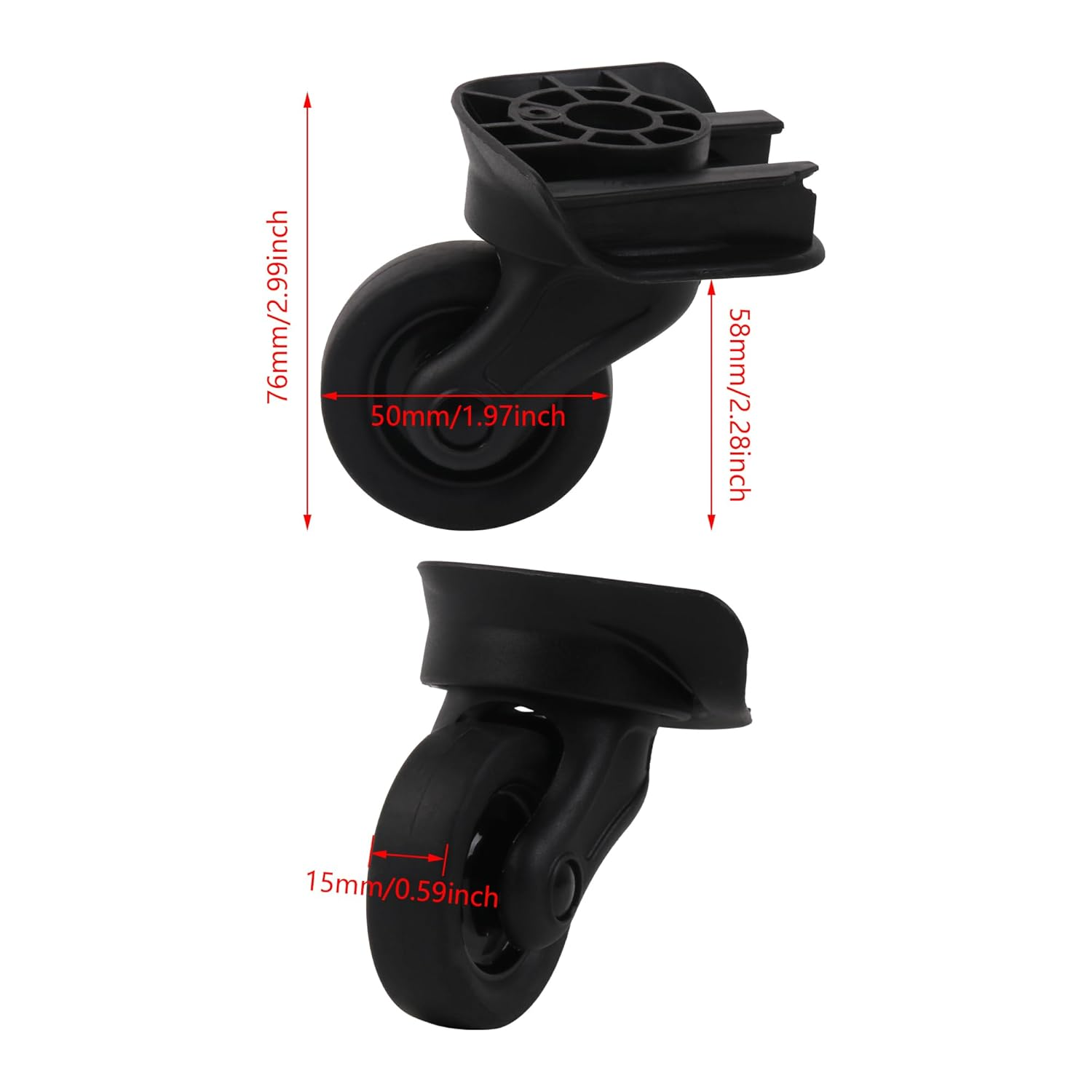 RDEXP 2Pcs Travel Black 2.99" Luggage Wheels Replacement W193 W/Screws for Suitcase image number 1