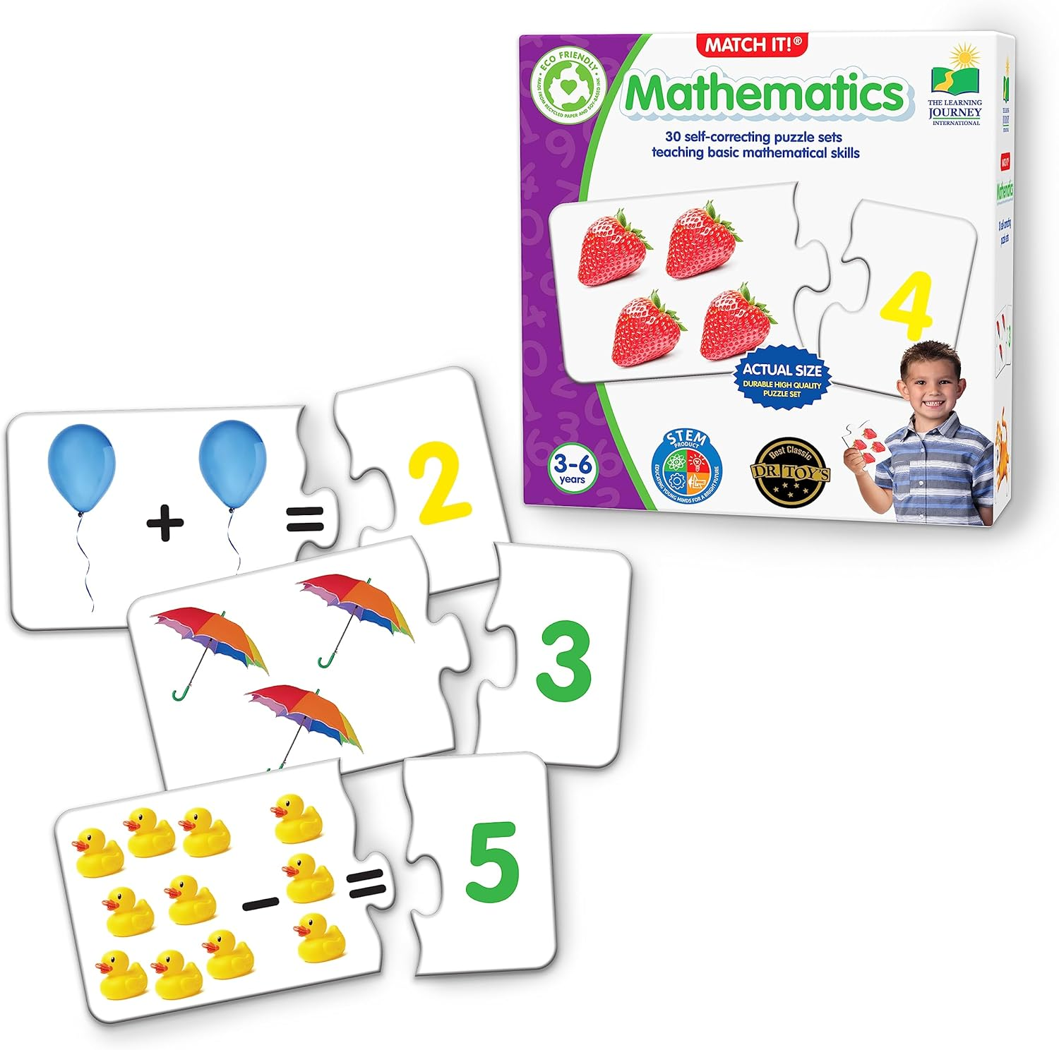 The Learning Journey Match It! Mathematics - STEM Addition and Subtraction Game - 30 Matching Pairs &ndash; Preschool Games & Gifts for Boys & Girls Ages 3 and up &ndash; Dr. Toy&rsquo;S Best Classics Award Winner image number 3