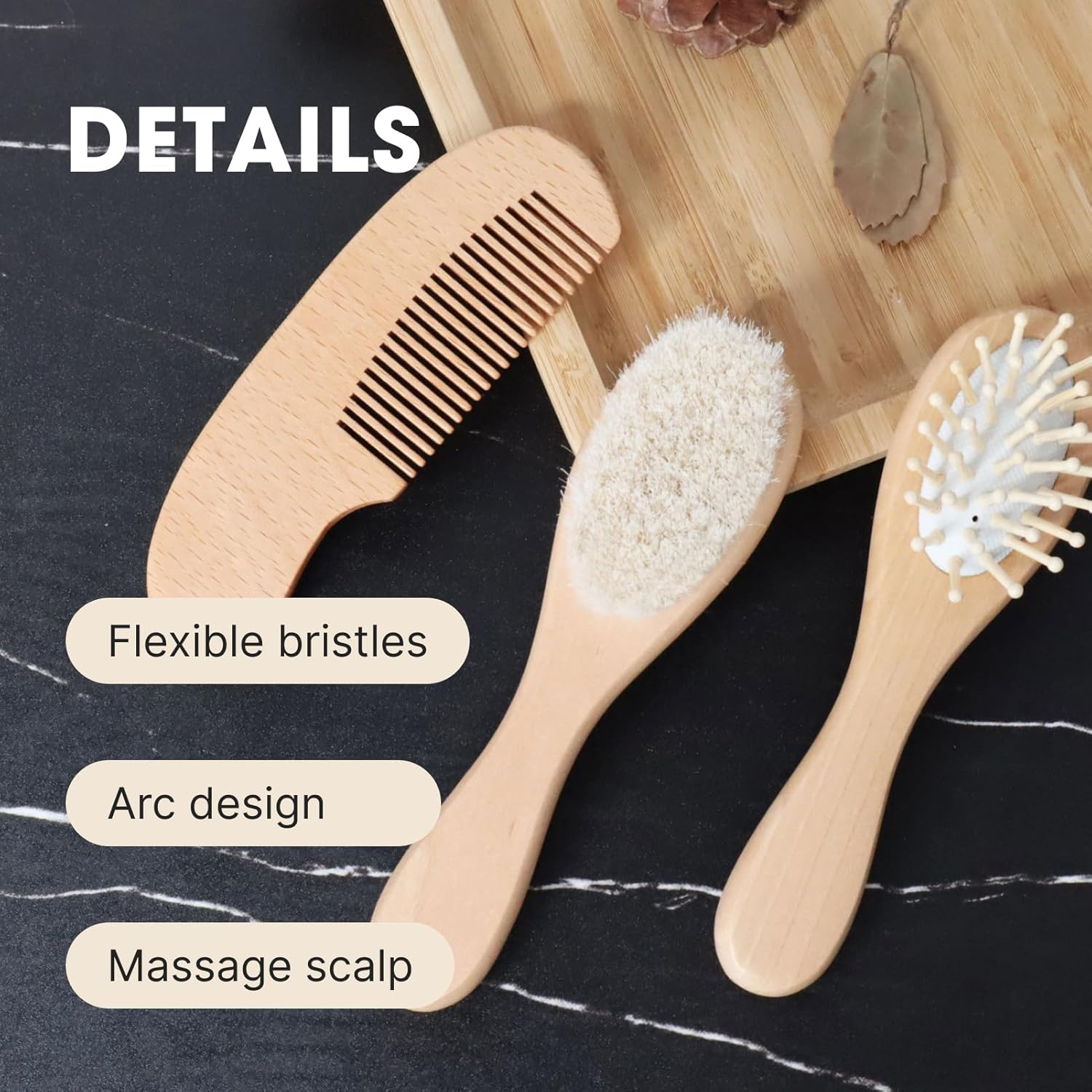 Premium Brush and Baby Comb Set for Newborns and Toddlers Natural Goat Hair Brushes Combs Handmade with Bamboo, Beech Wood, and Pear Wood Infant Hair Care Kit