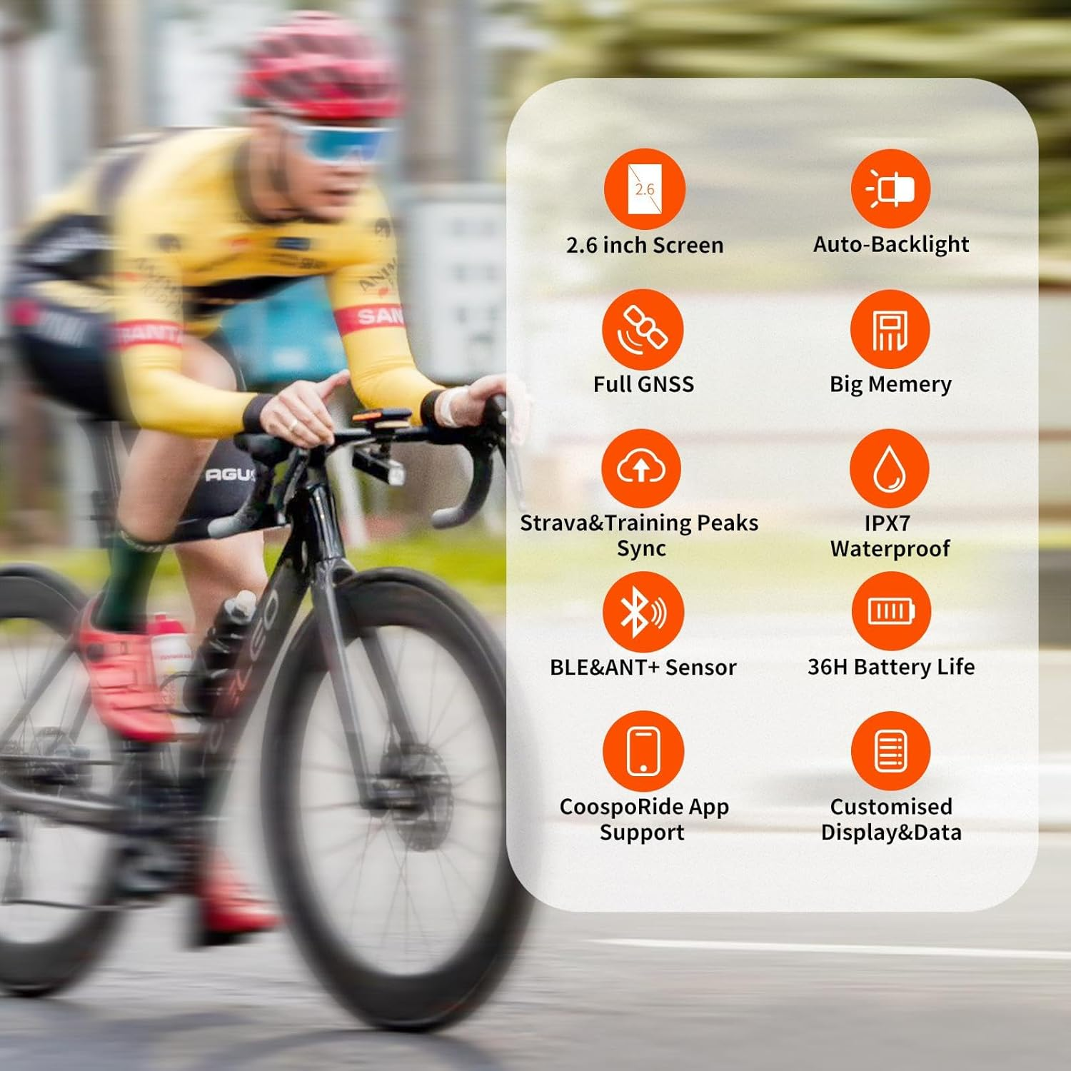 Coospo Bike Computer Wireless Gps,Bike Speedometer with Auto Backlight,Bluetooth ANT Cycling GPS Computer,Bicycle Computer BC200 with Waterproof,Compatible with Coosporide App Hr/Cad/Spd/Power Sensor image number 4