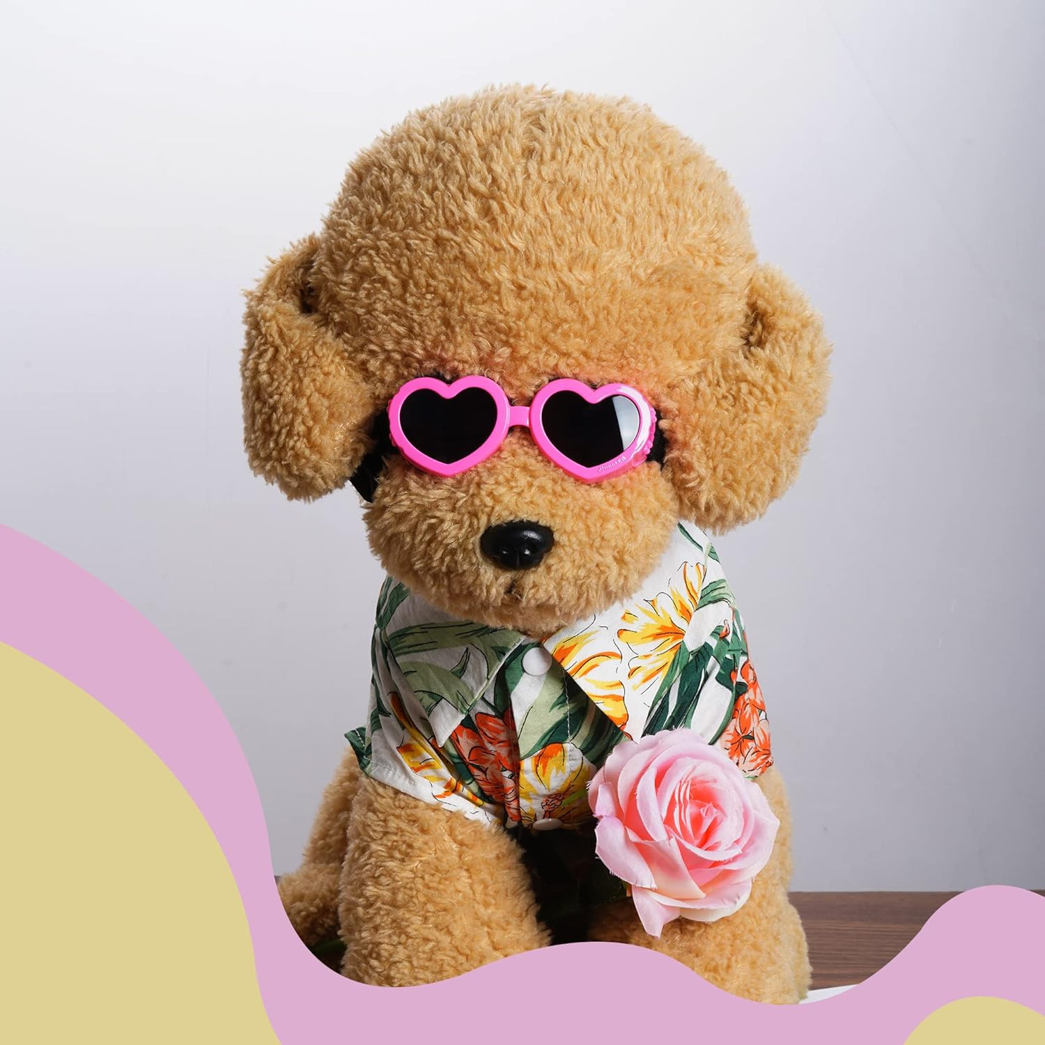 Choyaxo Pink Heart-Shaped Dog Sunglasses with UV Protection, Adjustable Strap & Windproof Design for Small Dogs image number 4