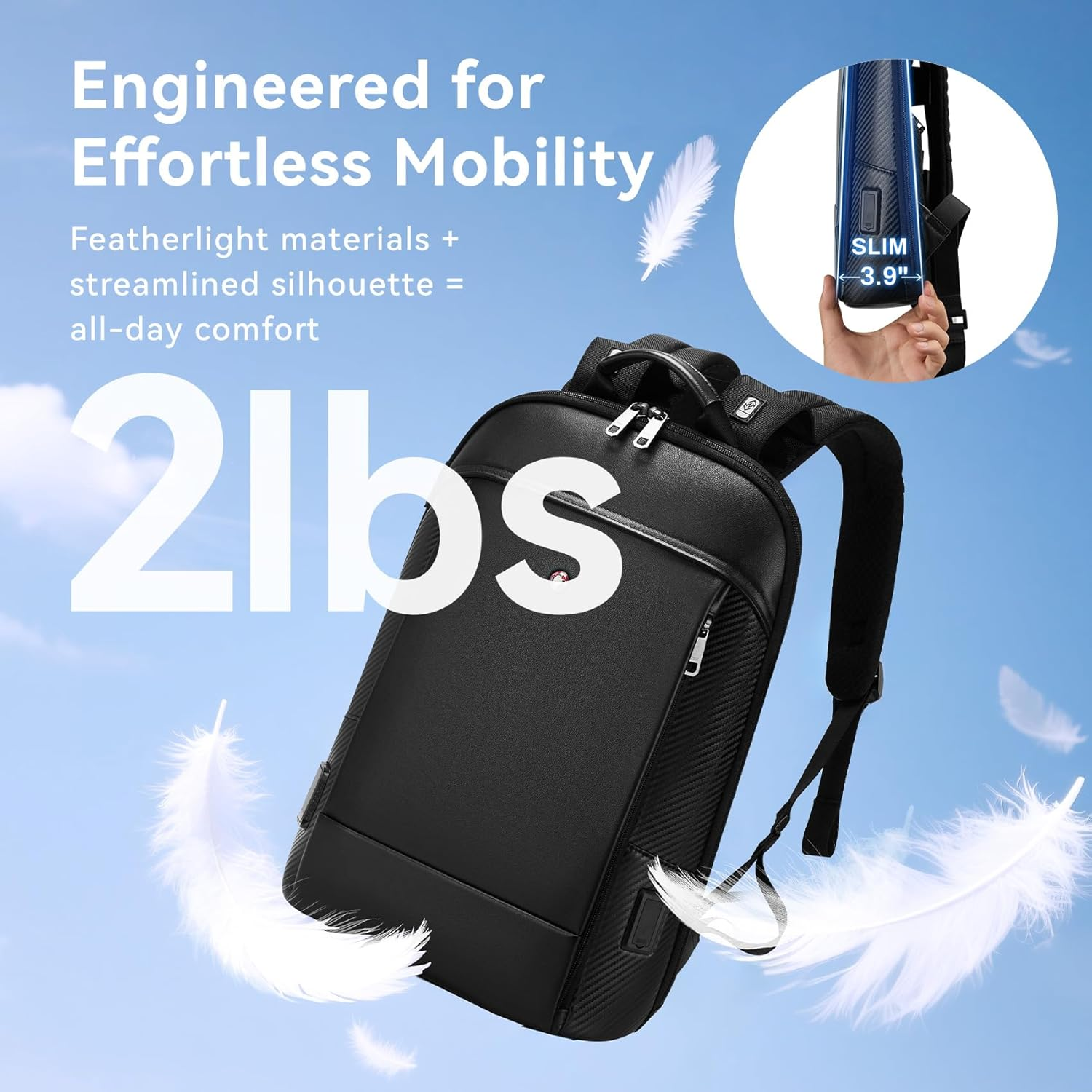 CROSSGEAR Classic Leather Backpack for Men, Lightweight Backpack with USB Charger for Office Work image number 3