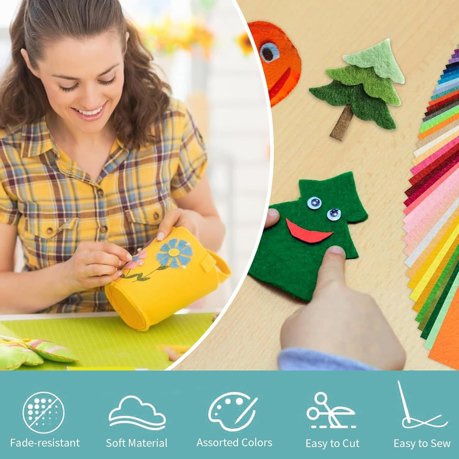 80 PCS Felt Fabric Non-Woven, 40 Colors Felt Fabric Sheets, Super Soft Craft Felt Squares, Scrapbooking Patchwork Sewing Felt, Pre-Cut Felt Fabric Sheet for Craft Work DIY Patchwork Sewing (15X15Cm)