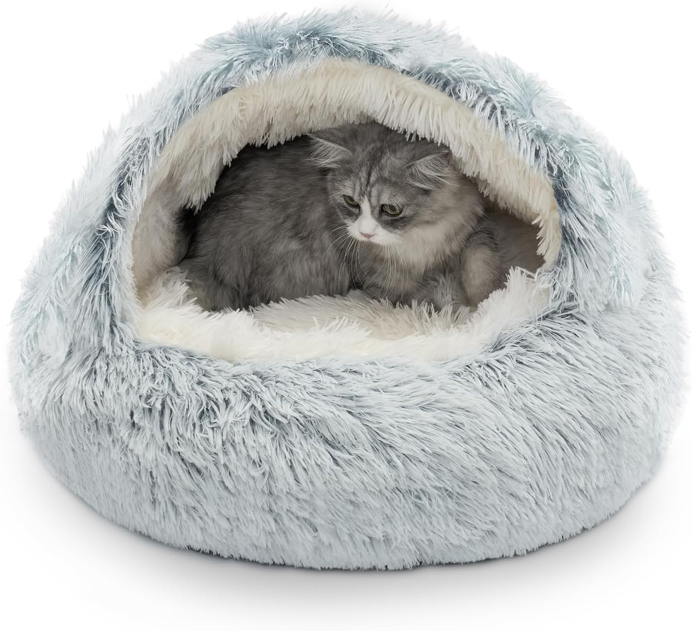 Cat Bed for Indoor Cats, Calming Cozy Cave with Self-Warming Plush, Entire Bed Machine Washable & Anti-Slip Base, Breathable Pet Bed for Small Cats&Dogs All Seasons (Coffee, 50Cm)