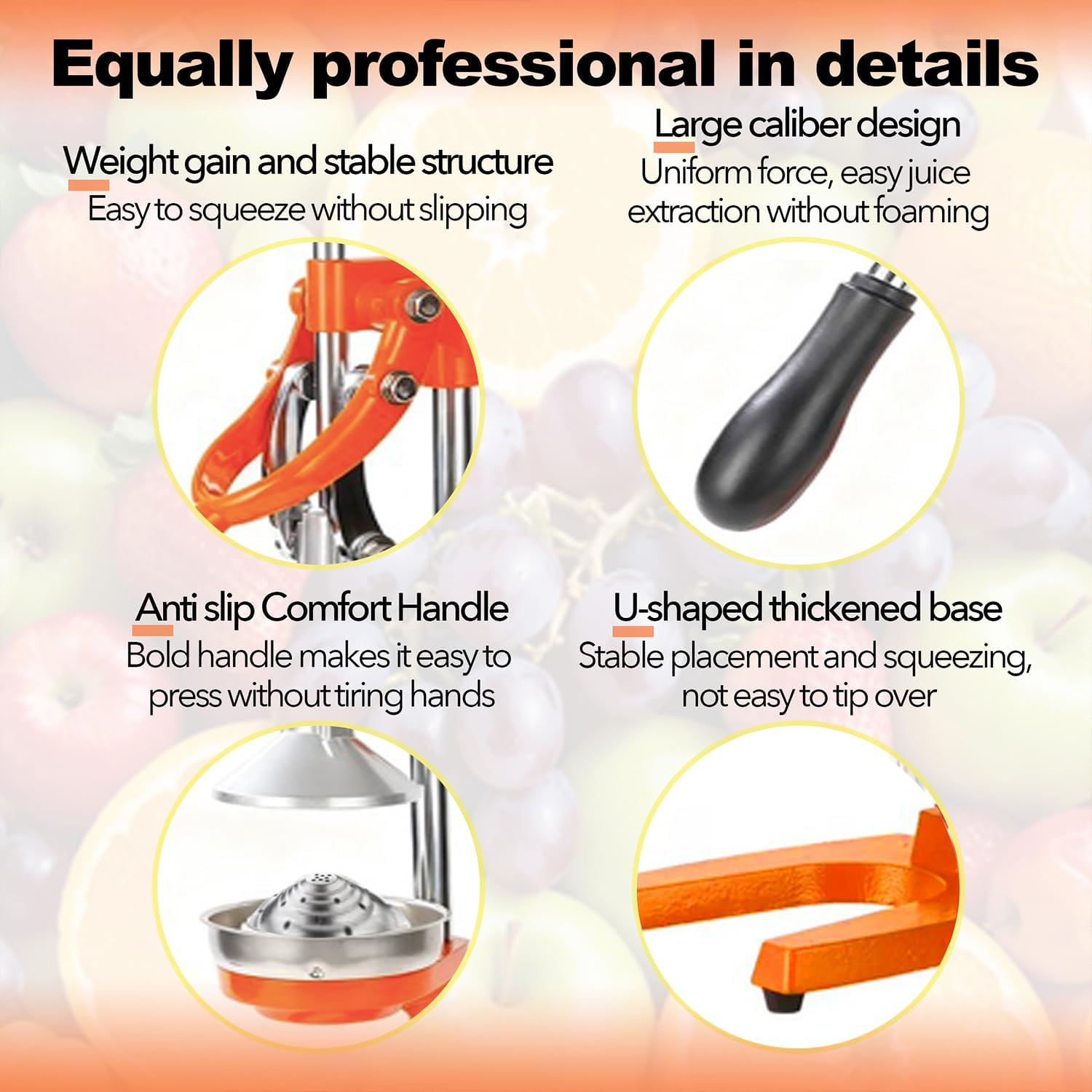 MINYII Orange Juice Squeezer Professional Citrus Juicer Durable Stainless Steel Lemon Squeezer - Heavy-Duty, Easy-To-Clean - Sturdy Manual Citrus Press & Orange Squeezer (Black) image number 5