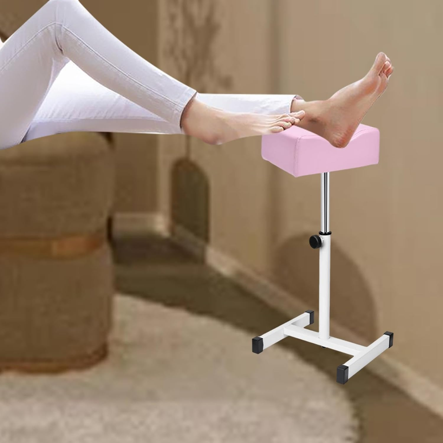 Eigell Technician Stand Stool Adjustable 40.5Cm-66Cm Pedicure Foot Rest Sturdy with Soft Cushion for SPA image number 1