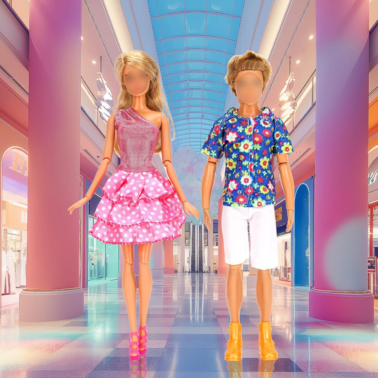 Barwa 39 Accessories Selected Randomly for 11.5 Inch Girl and Boy Dolls: 10 Clothes + 4 PCS Shoes for Boy + 5 Tops + 5 Pants + 5 Dresses + 10 PCS Shoes for 11.5 Inch Girl image number 4