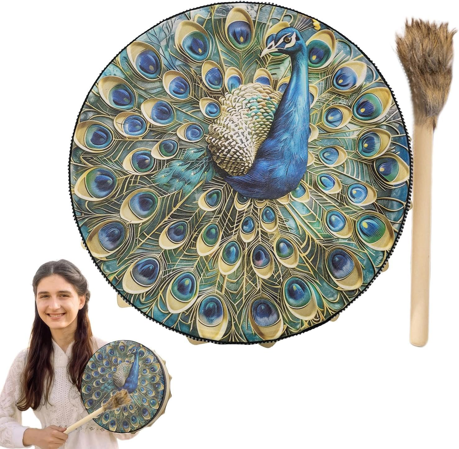 Handmade Shaman Drum - Shaman Drum Native Instruments,Shamanic Drums 9.8 Inch Sound Healer, Shaman Tools for Spiritual Music, Reflection Meditation