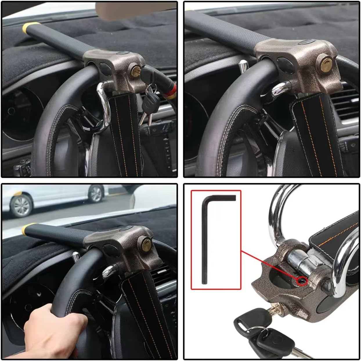 Car Steering Wheel Lock, the Club anti Theft Device, Universal Anti-Theft Device Heavy Duty Security Car Lock with Emergency Hammer Window Breaker, Three Keys