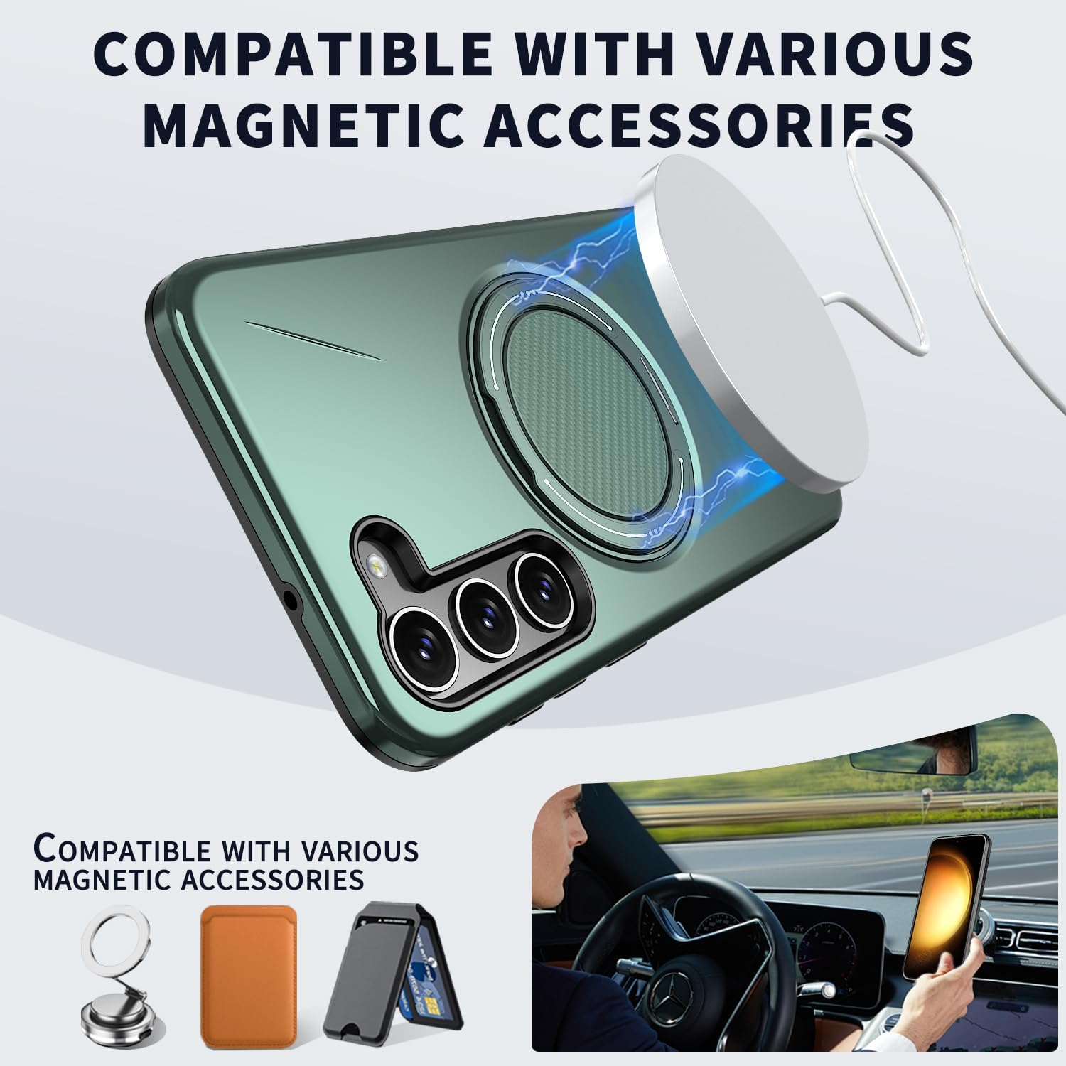 Asuwish Phone Case for Samsung Galaxy S23 plus S23+ 5G Magnetic Cell Cover with Screen Protector and Shockproof Hybrid Stand Ring Hard Holder S23Plus 23S + S 23 23+ SM-S916U 6.6 Inch Women Men Green image number 5