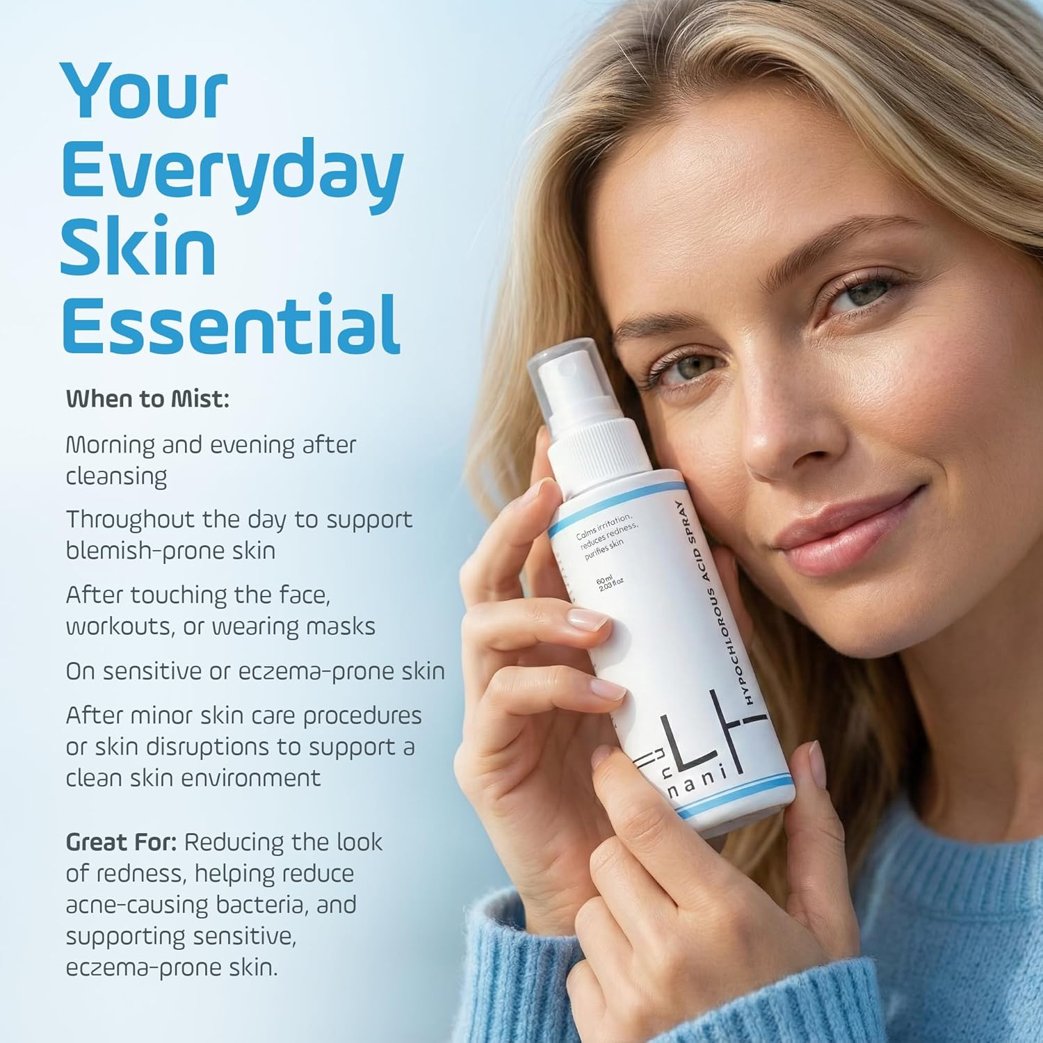 Hypochlorous Acid Facial Spray | Hocl Hydrating Skin Mist for Sensitive & Redness Prone Skin | Soothing Face Toner Alternative, Daily Refresh & Post Workout Mist 60Ml image number 6