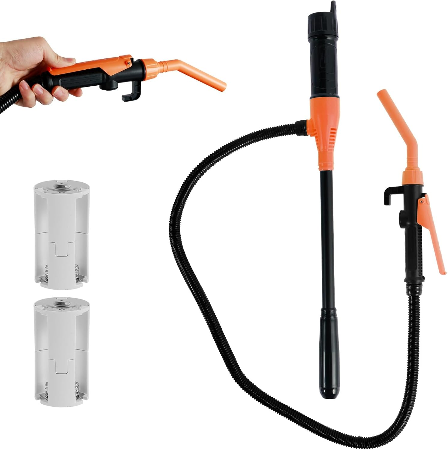 Liquid Transfer Pump Battery Powered Fuel Transfer Pump with Flow Control Nozzle 2.4 Gallons per Min Liquid Transfer Pump Efficient Fuel Transfer Pump for Gas Diesel Kerosene(Orange)