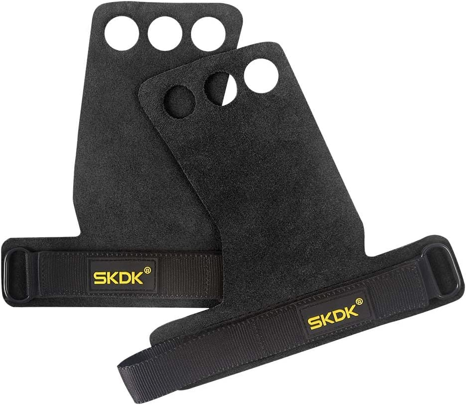 3 Hole Leather Hand Grips for Crossfit Training, Gymnastics, Full Palm Protection, Workout, Crossfit Gloves, WOD Hand Grips, Cross Training, Weight Lifting, Kettlebells, Gymnastic Rings image number 2