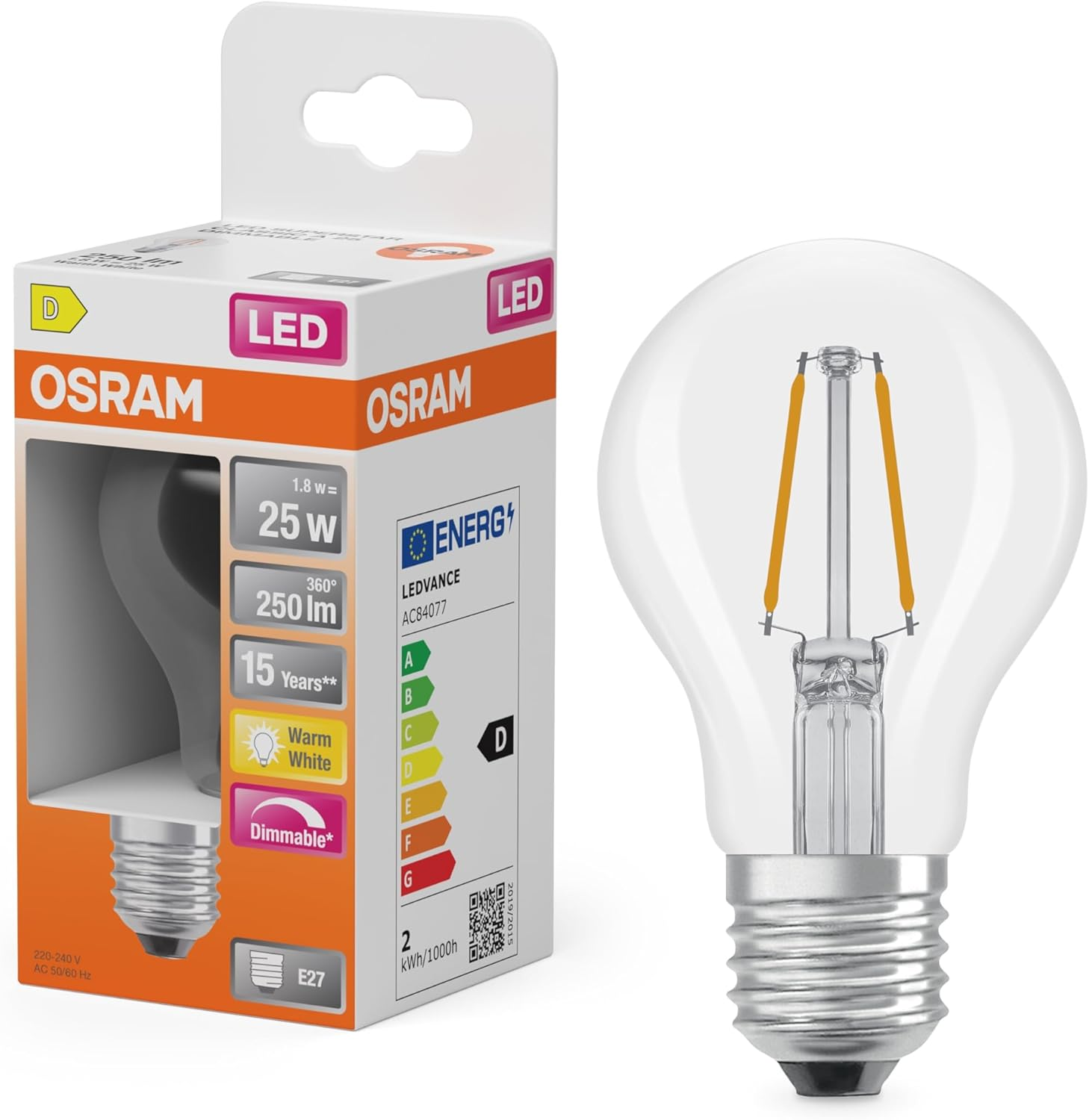 OSRAM LED Retrofit Classic a DIM 1.8 W 827 Clear E27 image number 2